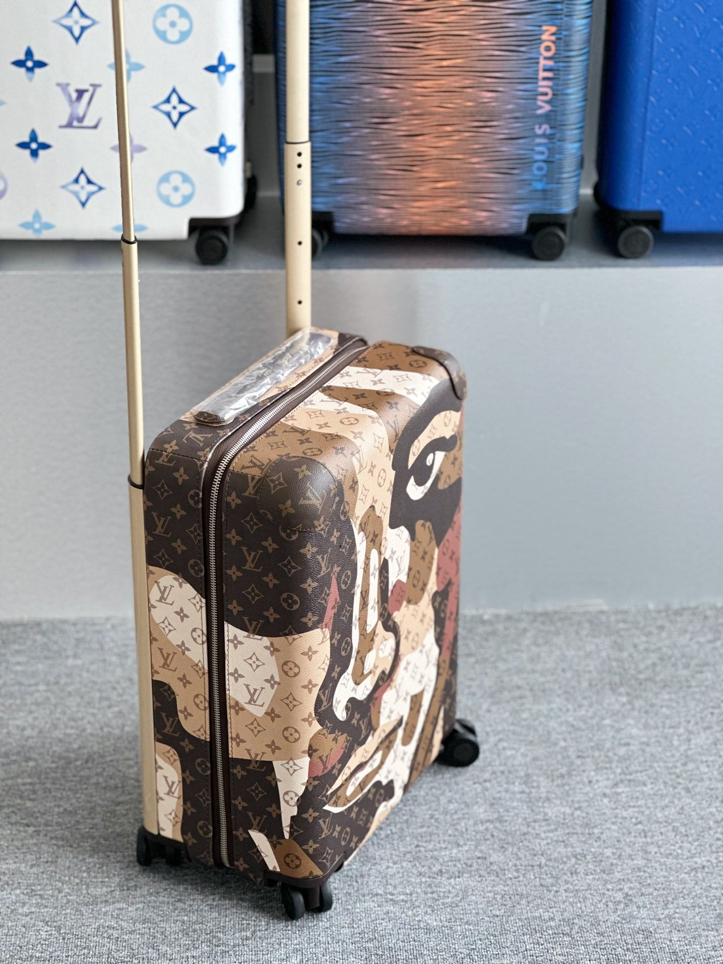 Brown Artistic Face Print Hardshell Spinner Luggage Suitcase