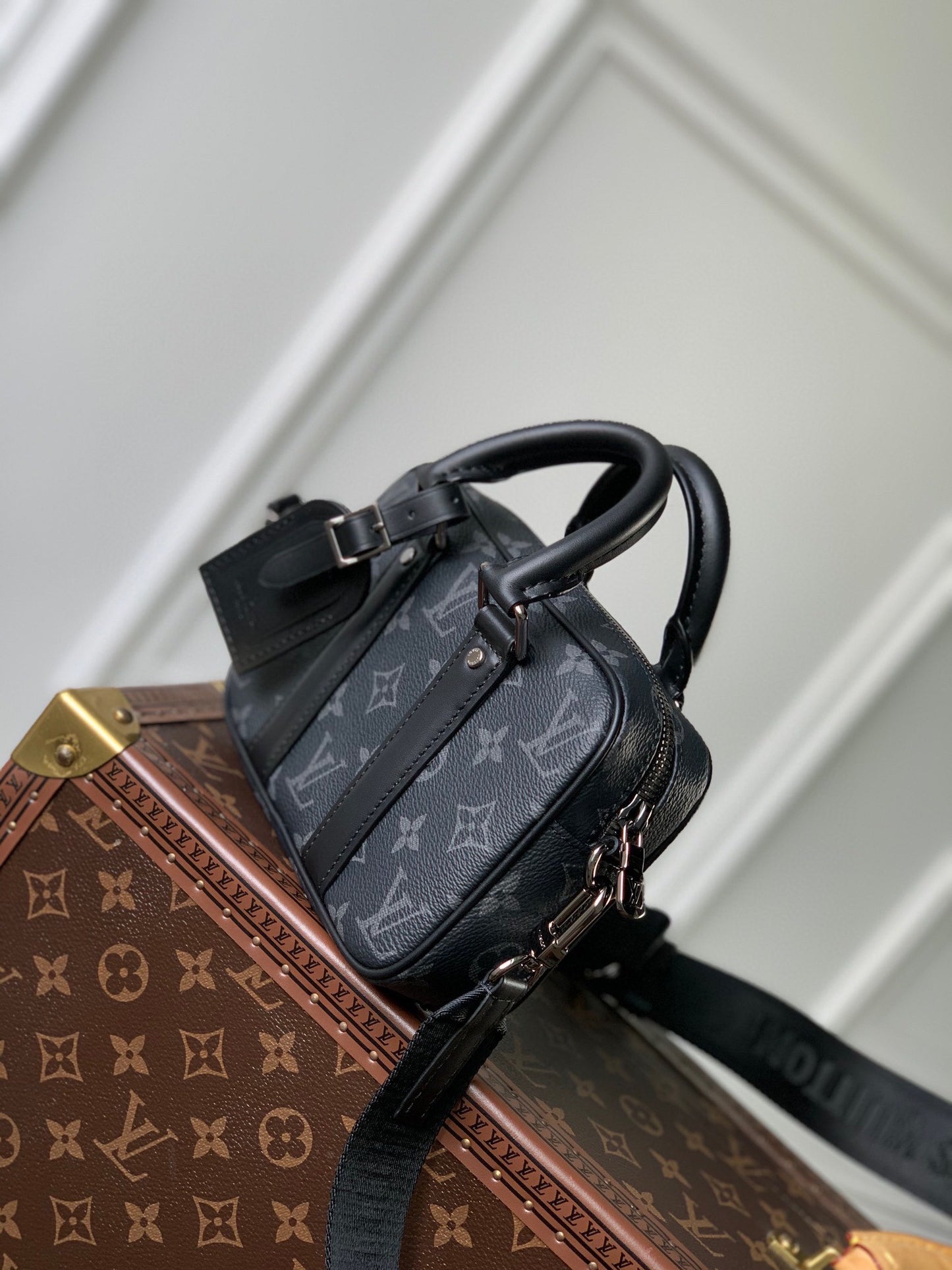 Louis Vuitton Designer Black Monogram Mini Crossbody Bag with Top Handle