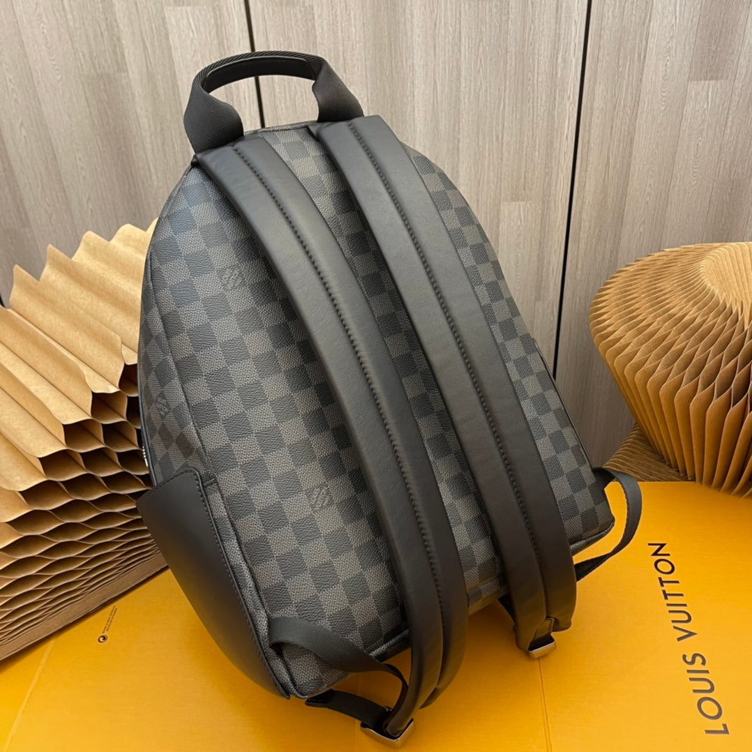 Louis Vuitton Black and Grey Checkerboard Travel Backpack with Zipper Pocket