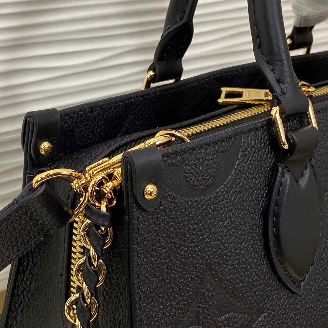Louis Vuitton Black Embossed Leather Top Handle Shoulder Bag with Gold Hardware