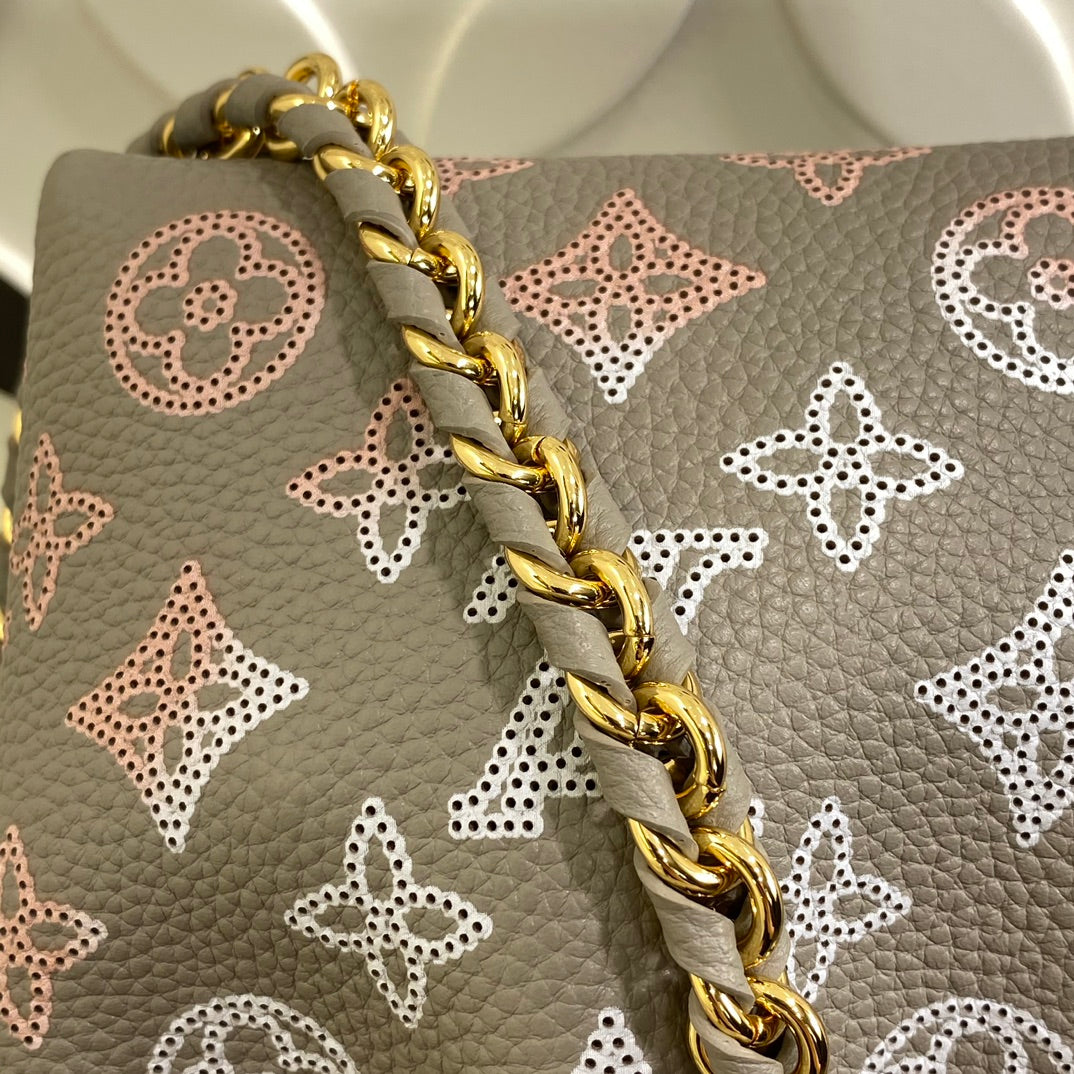 Louis Vuitton Taupe Monogram Leather Bucket Bag with Gold Chain Strap