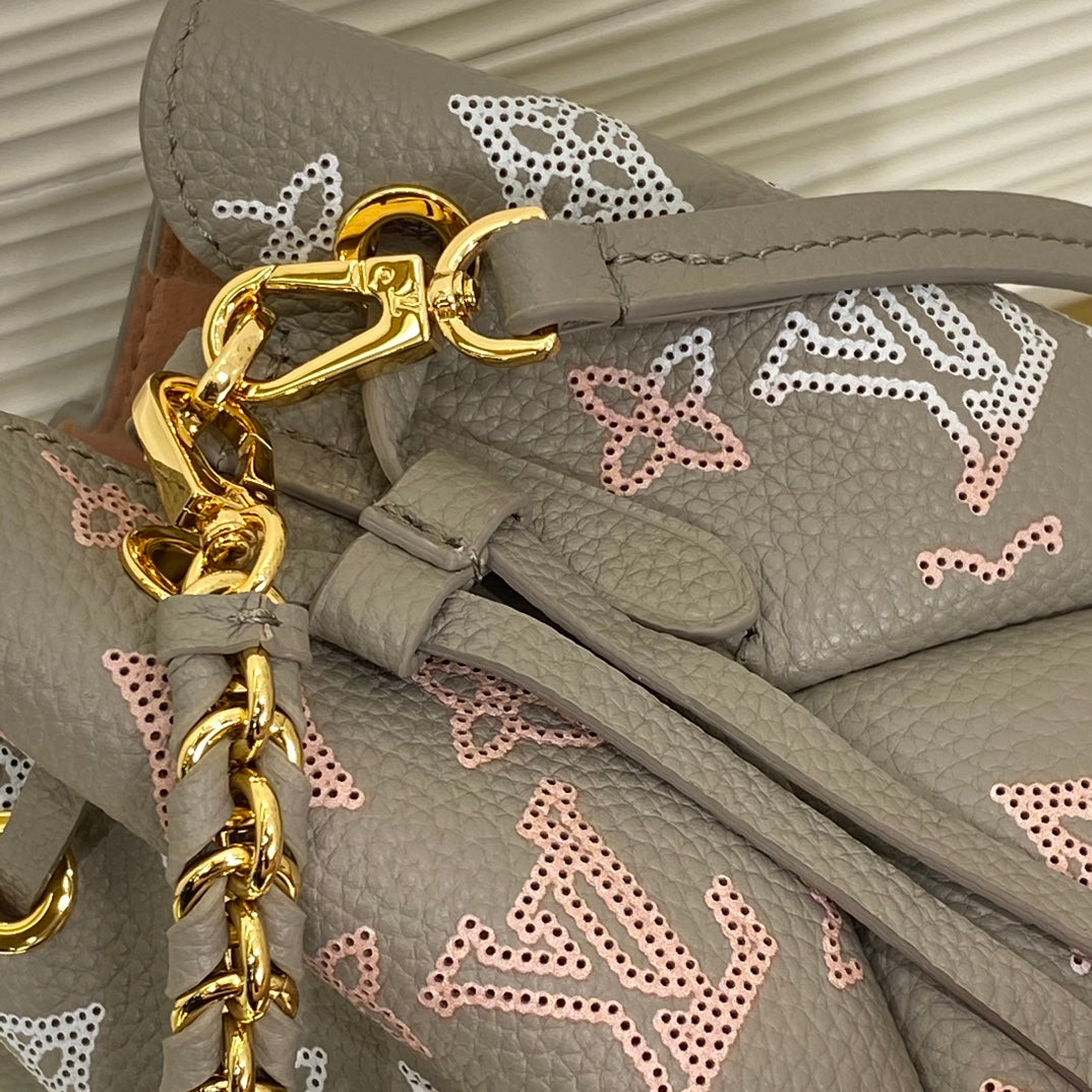 Louis Vuitton Taupe Monogram Leather Bucket Bag with Gold Chain Strap