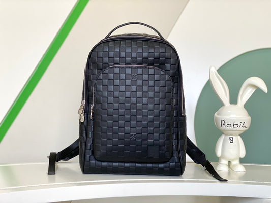 Louis Vuitton Luxury Black Woven Leather Checkerboard Travel Backpack