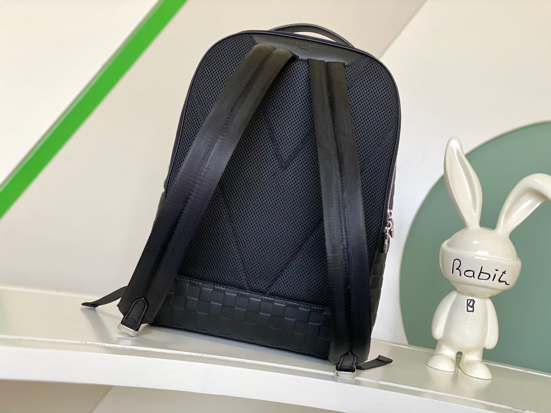 Men's Black Woven Pattern Leather Backpack - Large Capacity Business & Travel Bag