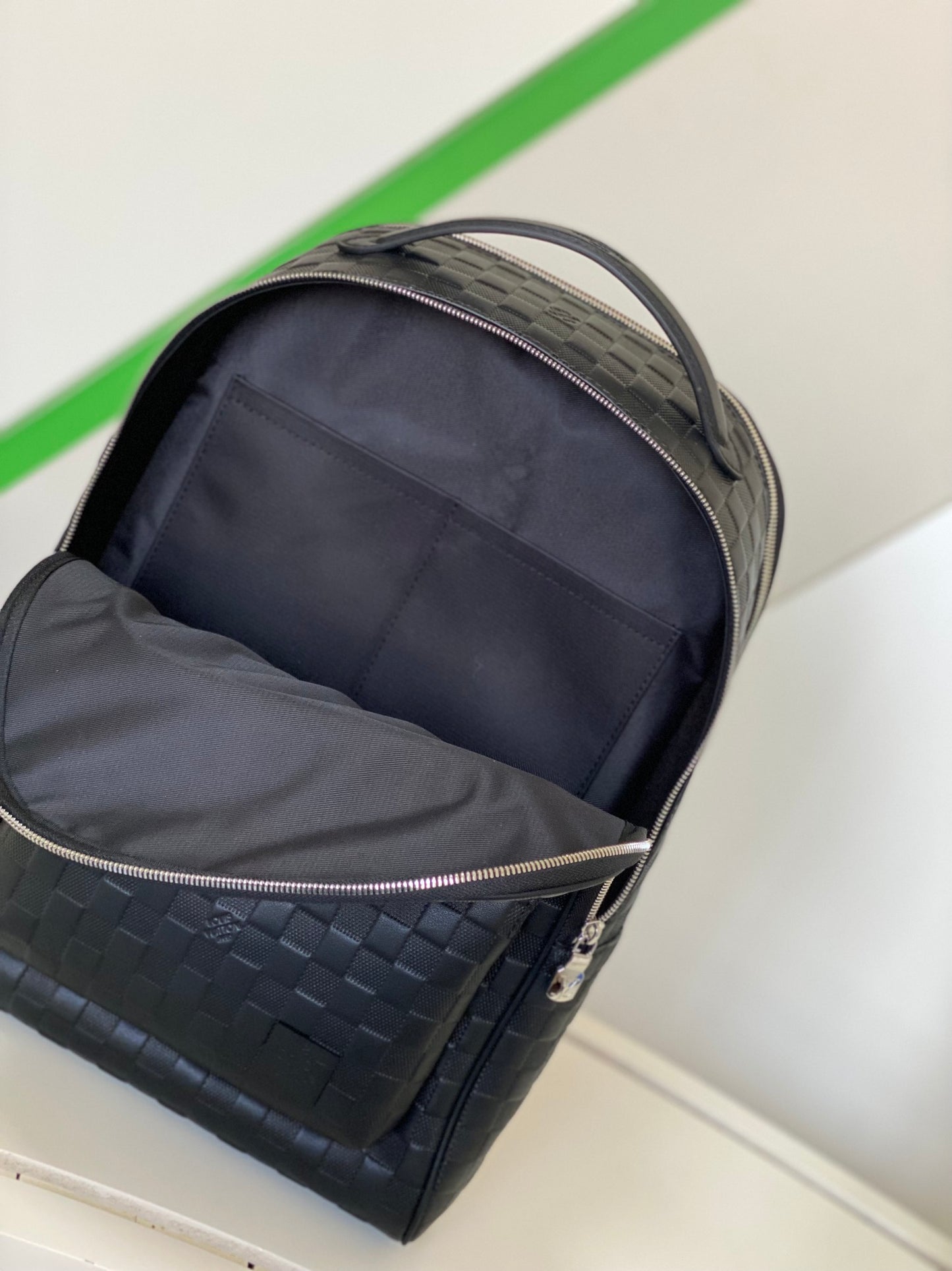 Louis Vuitton Luxury Black Woven Leather Checkerboard Travel Backpack