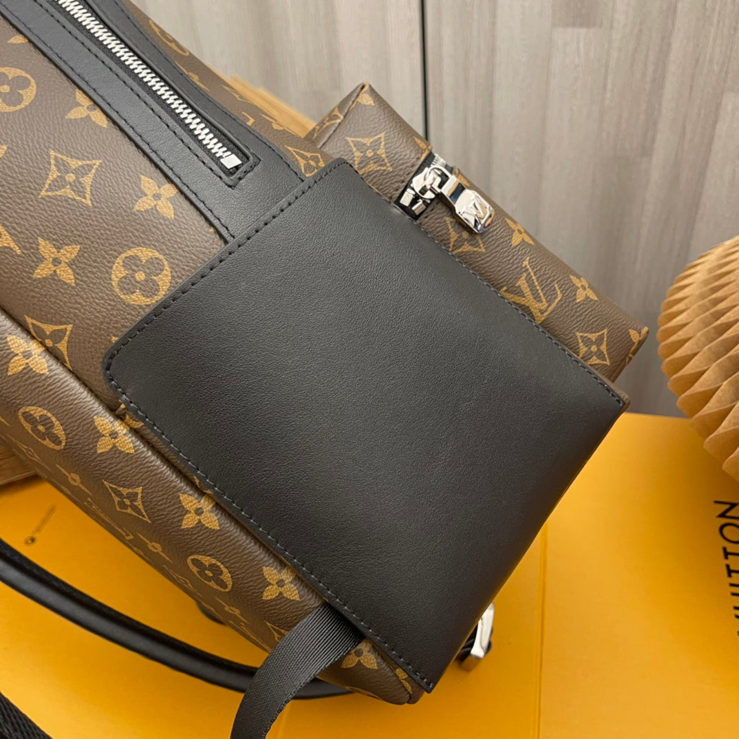 Louis Vuitton Luxury Brown Monogram Pattern Canvas Backpack with Black Leather Trim