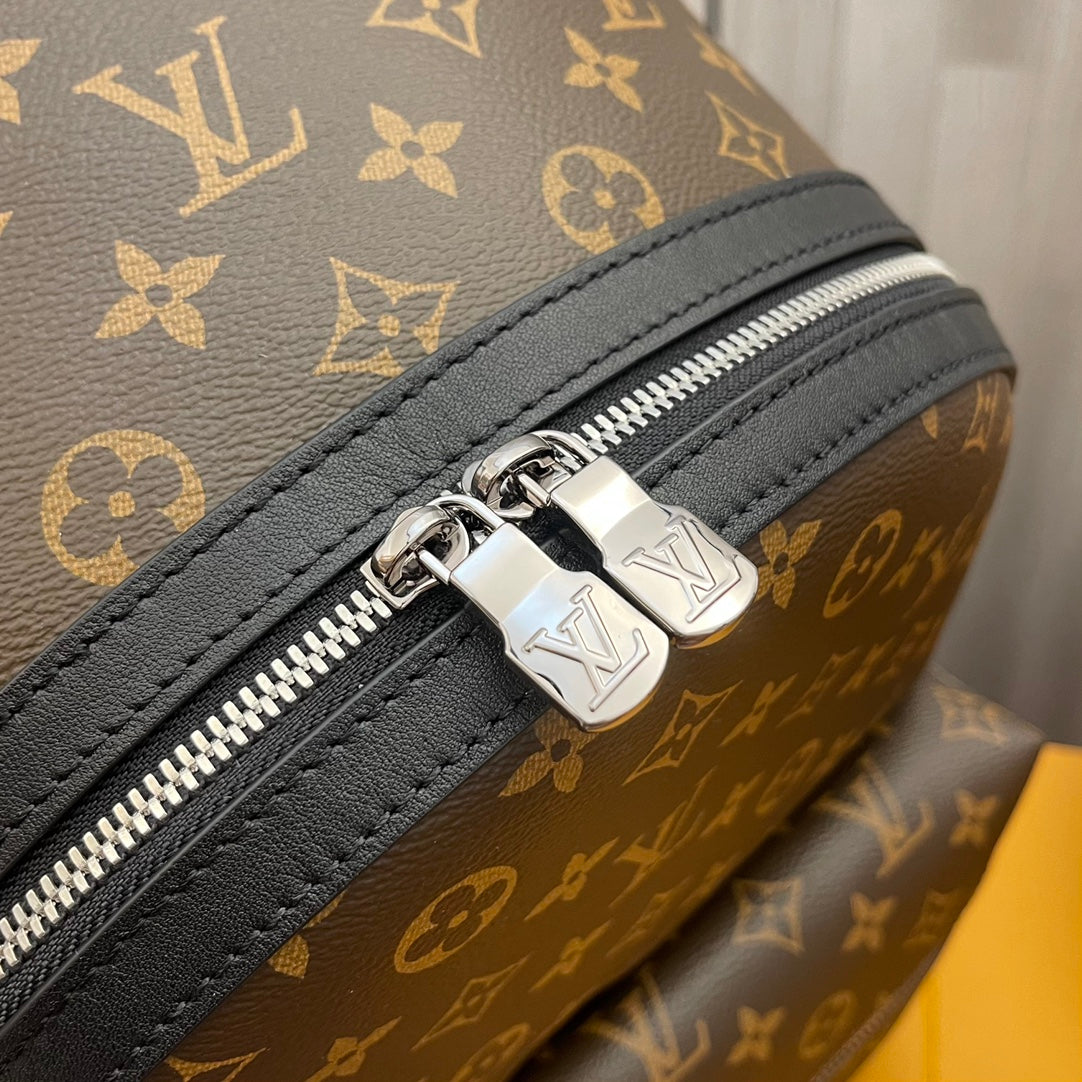 Louis Vuitton Luxury Brown Monogram Pattern Canvas Backpack with Black Leather Trim