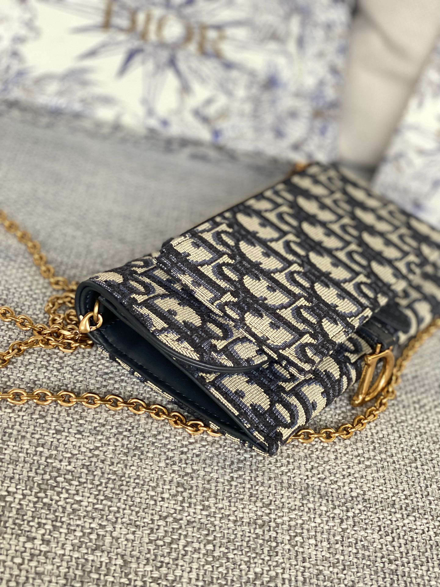 Dior Vintage Monogram Jacquard Chain Shoulder Bag and Pouch Set