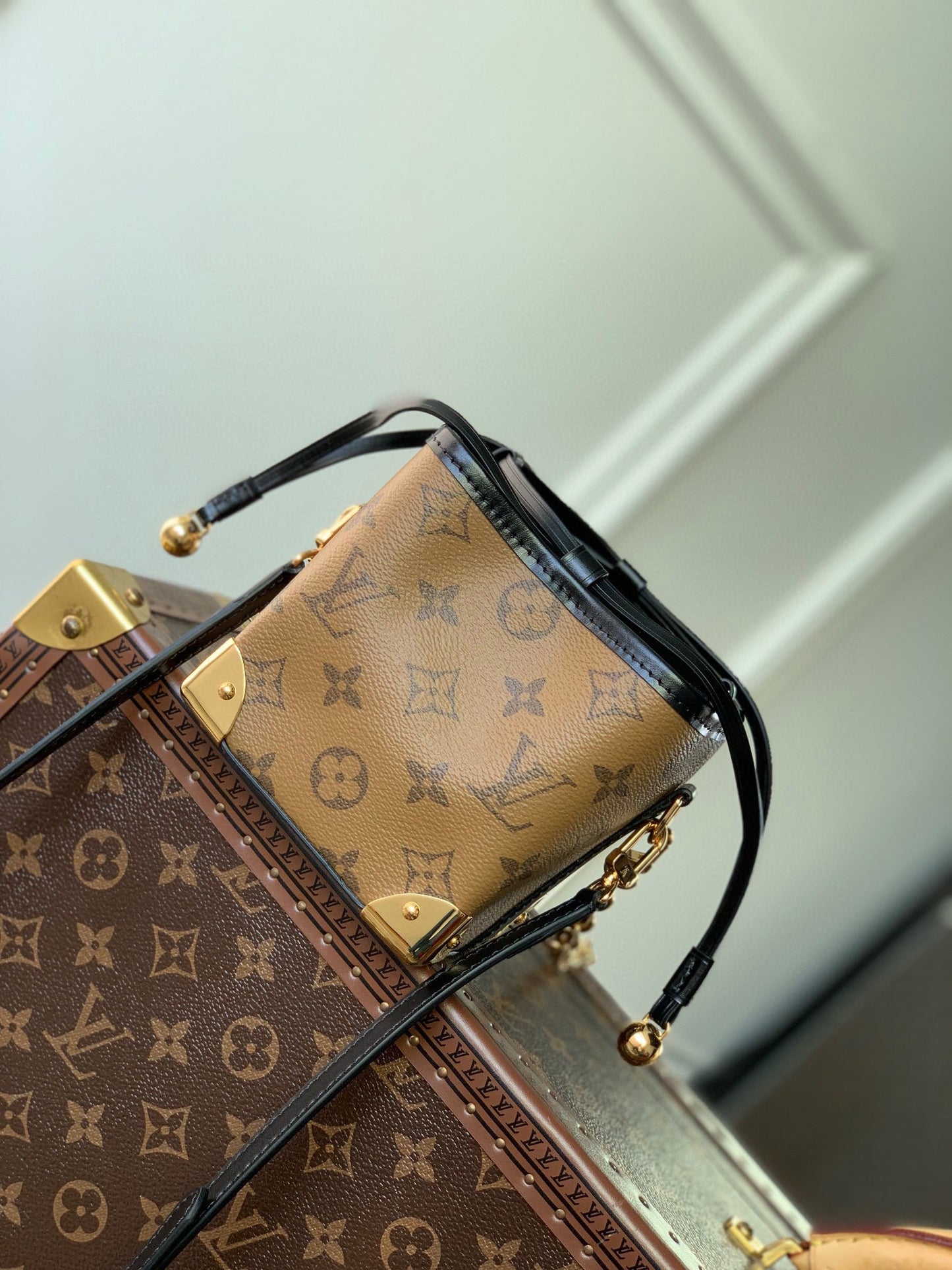 Louis Vuitton Brown Monogram Canvas Bucket Bag with Gold Chain and Leather Strap
