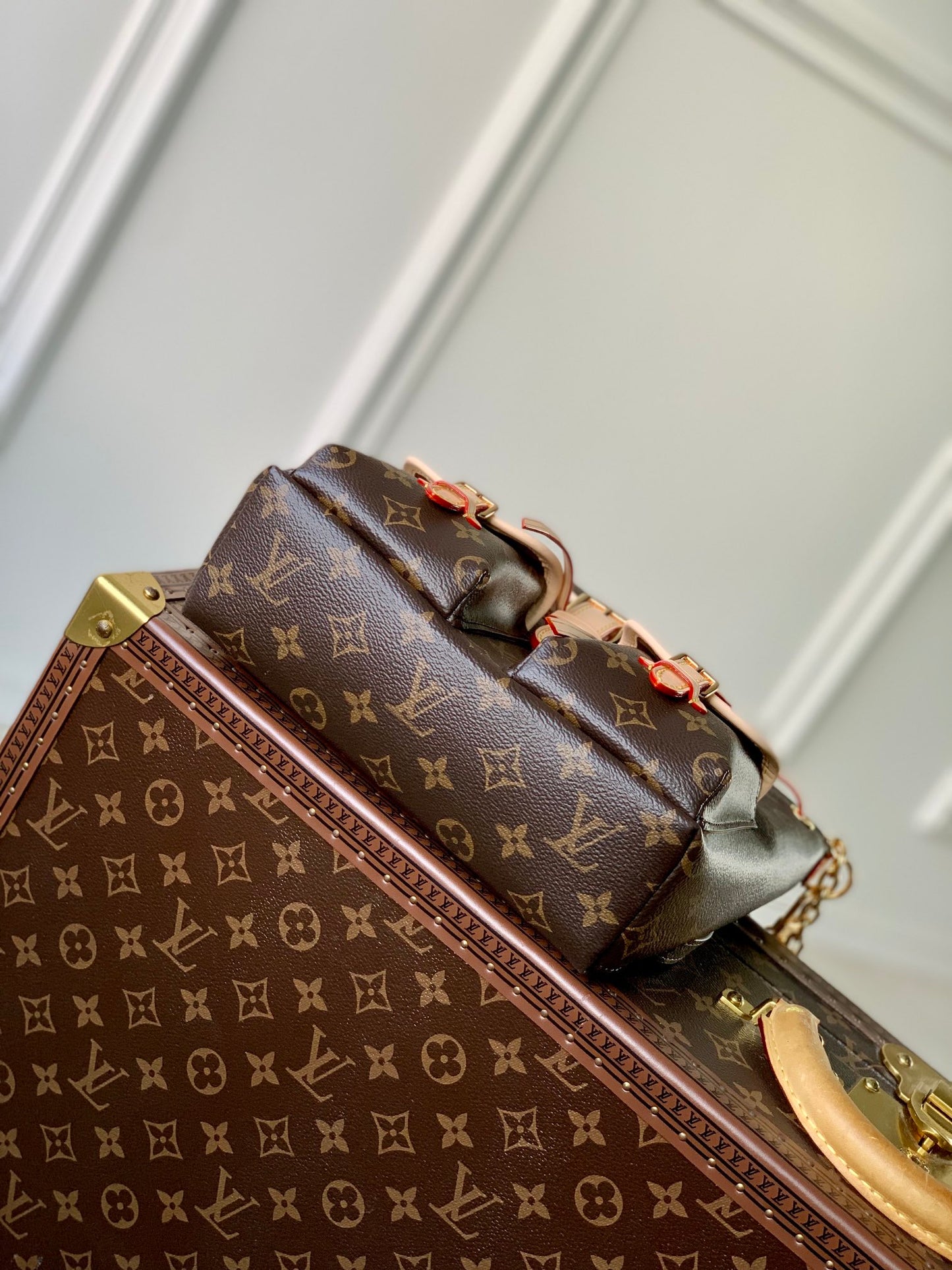 Louis Vuitton Vintage Brown Monogram Drawstring Backpack with Leather Trim