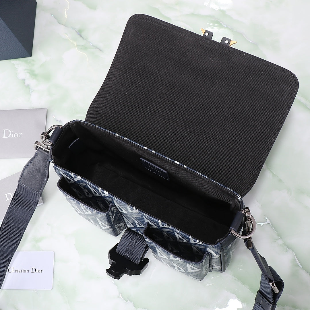 Dior Grey Geometric Pattern Crossbody Messenger Bag with Buckle