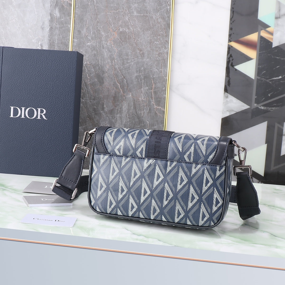 Dior Grey Geometric Pattern Crossbody Messenger Bag with Buckle