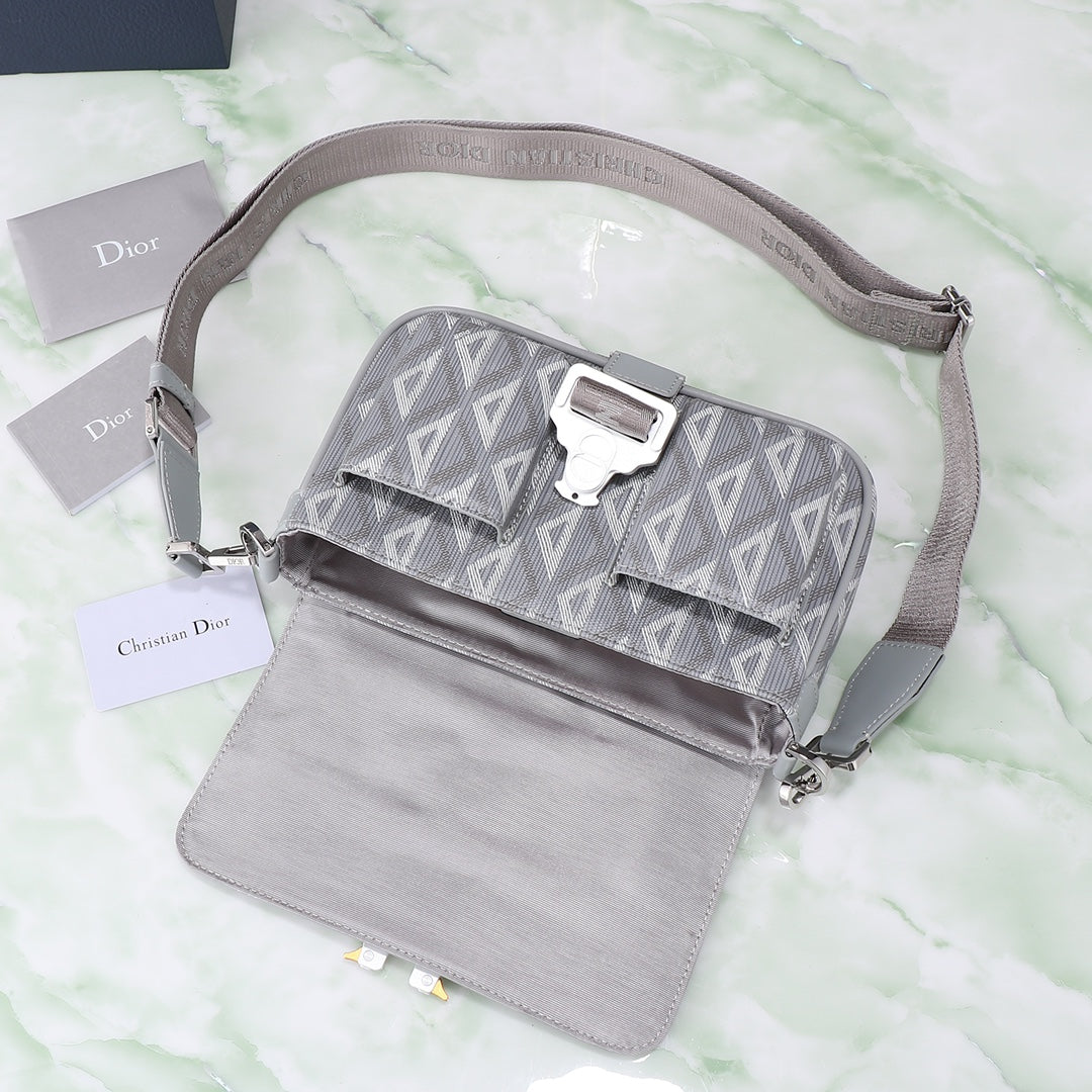 Christian Dior CD Diamond Grey Messenger Bag with Adjustable Strap