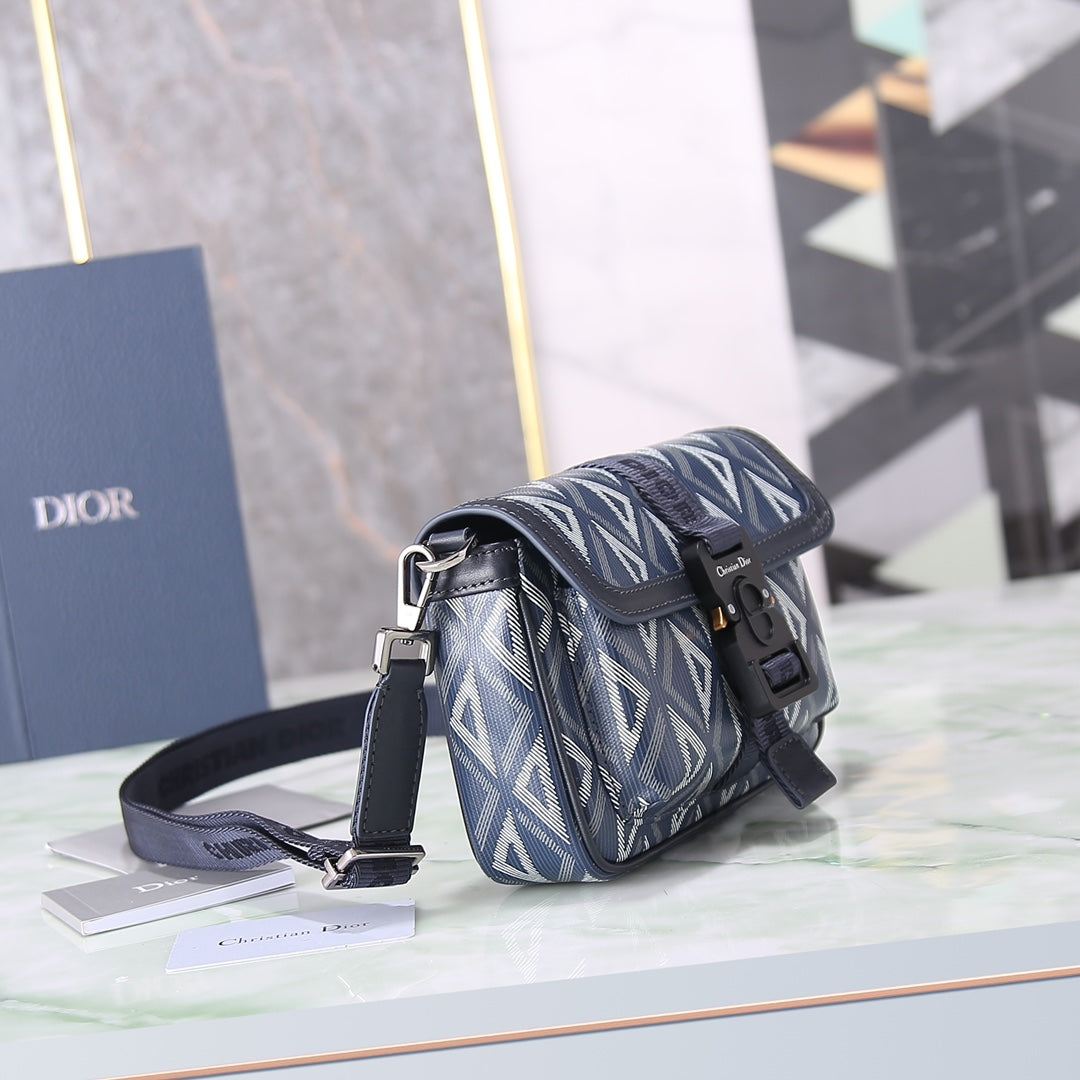 Dior Grey Geometric Diamond Pattern Crossbody Bag with Buckle Closure