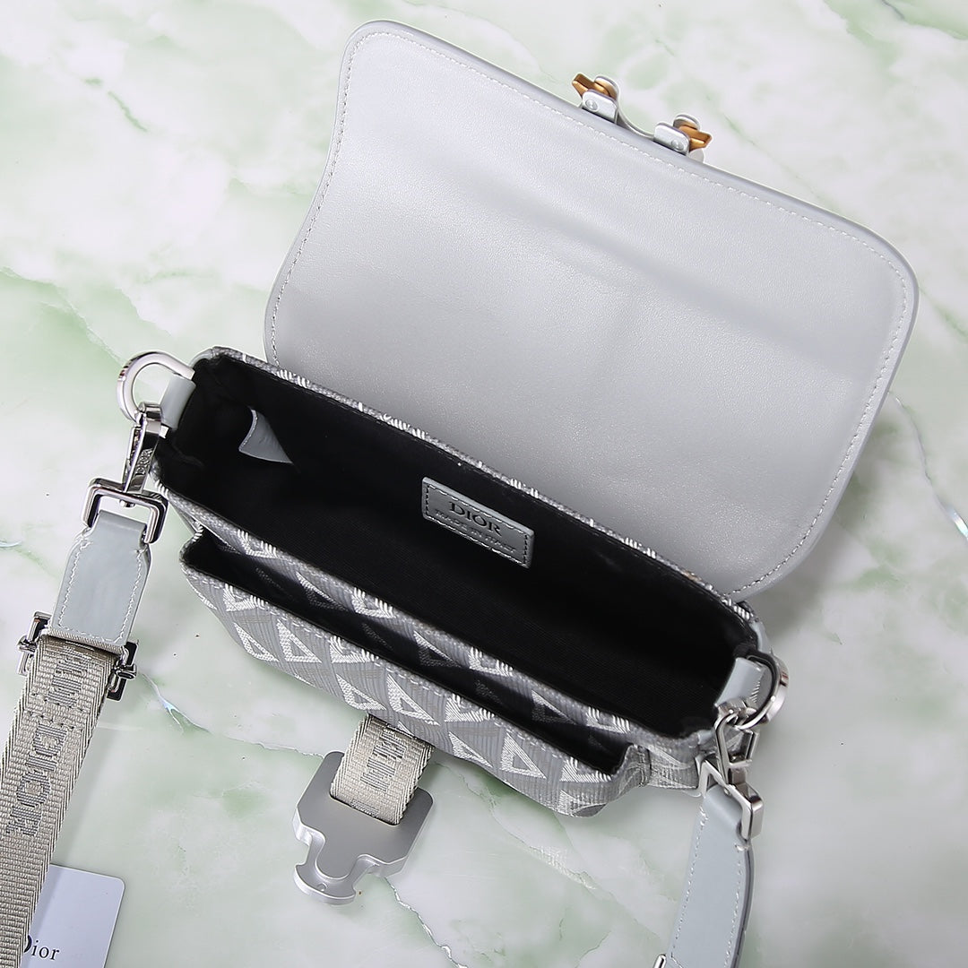 Dior Modern Grey Geometric Print Canvas Shoulder Bag with Metal Buckle