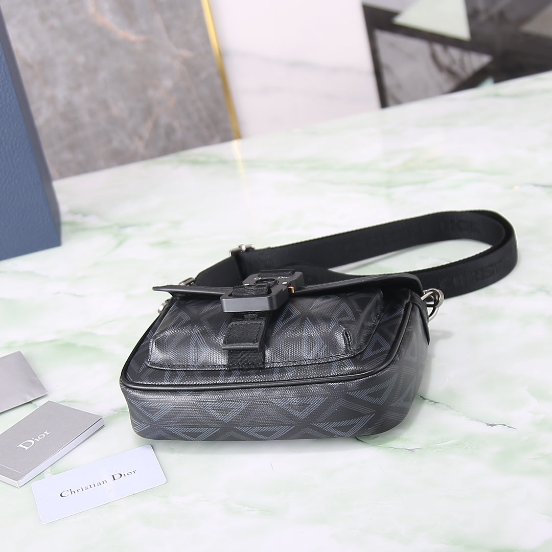 Dior Black Diamond Pattern Crossbody Messenger Bag with Buckle