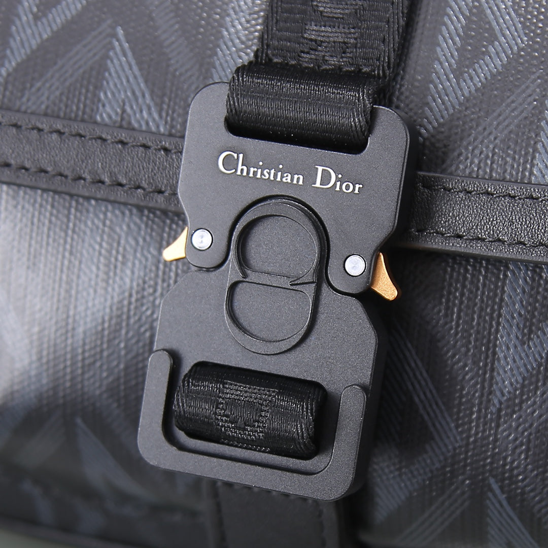 Dior Black Diamond Pattern Crossbody Messenger Bag with Buckle