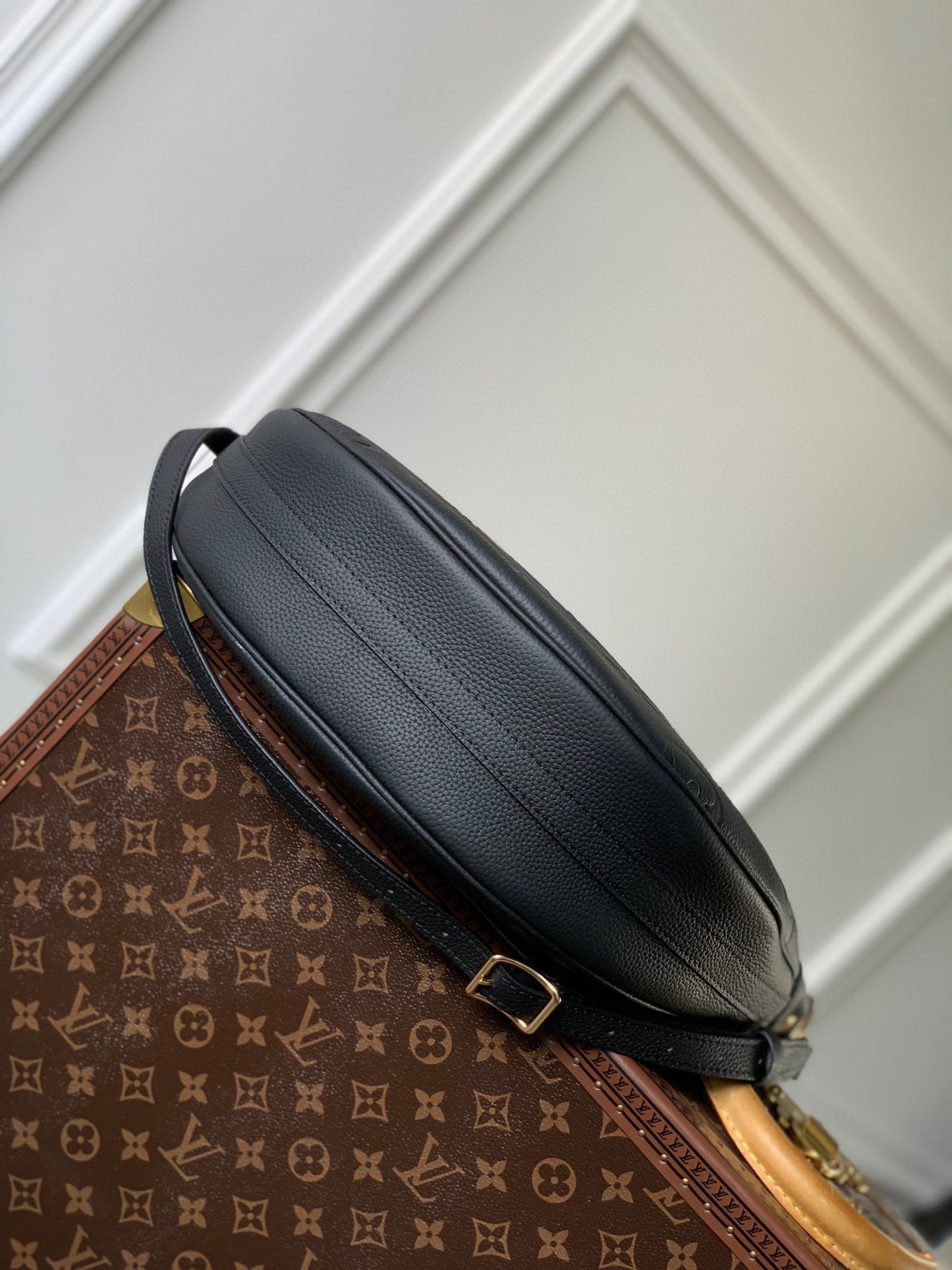 Louis Vuitton Black Embossed Leather Crescent Shoulder Bag with Gold Chain