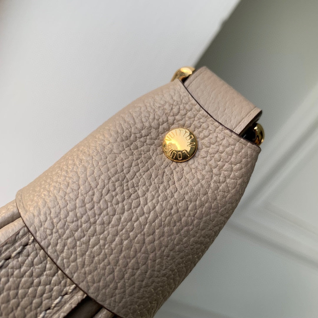 Louis Vuitton Elegant Monogram Print Taupe Leather Crescent Shoulder Bag