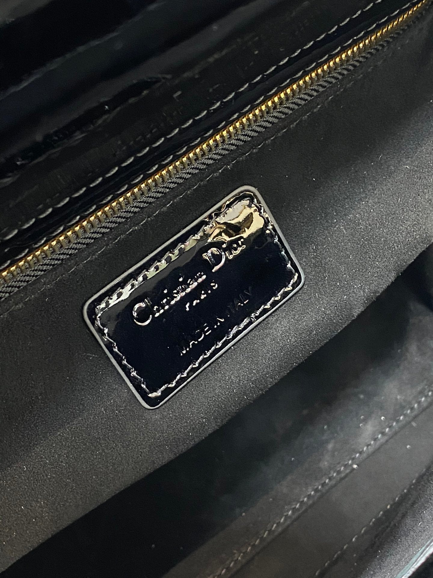 Dior Elegant Black Quilted Patent Leather Mini Handbag with Gold Hardware