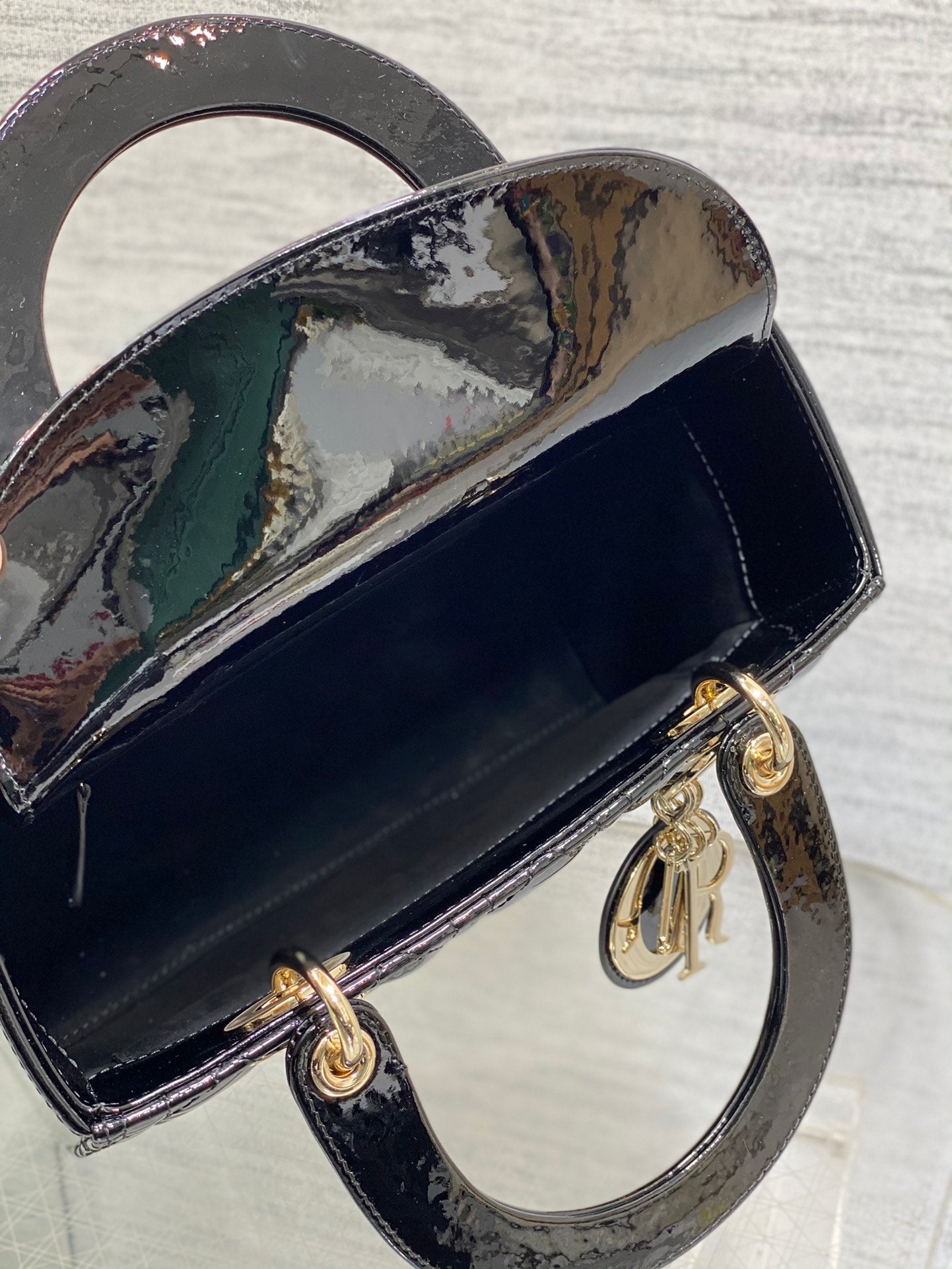 Christian Dior Lady Dior Small Handbag Black Cannage Patent Leather