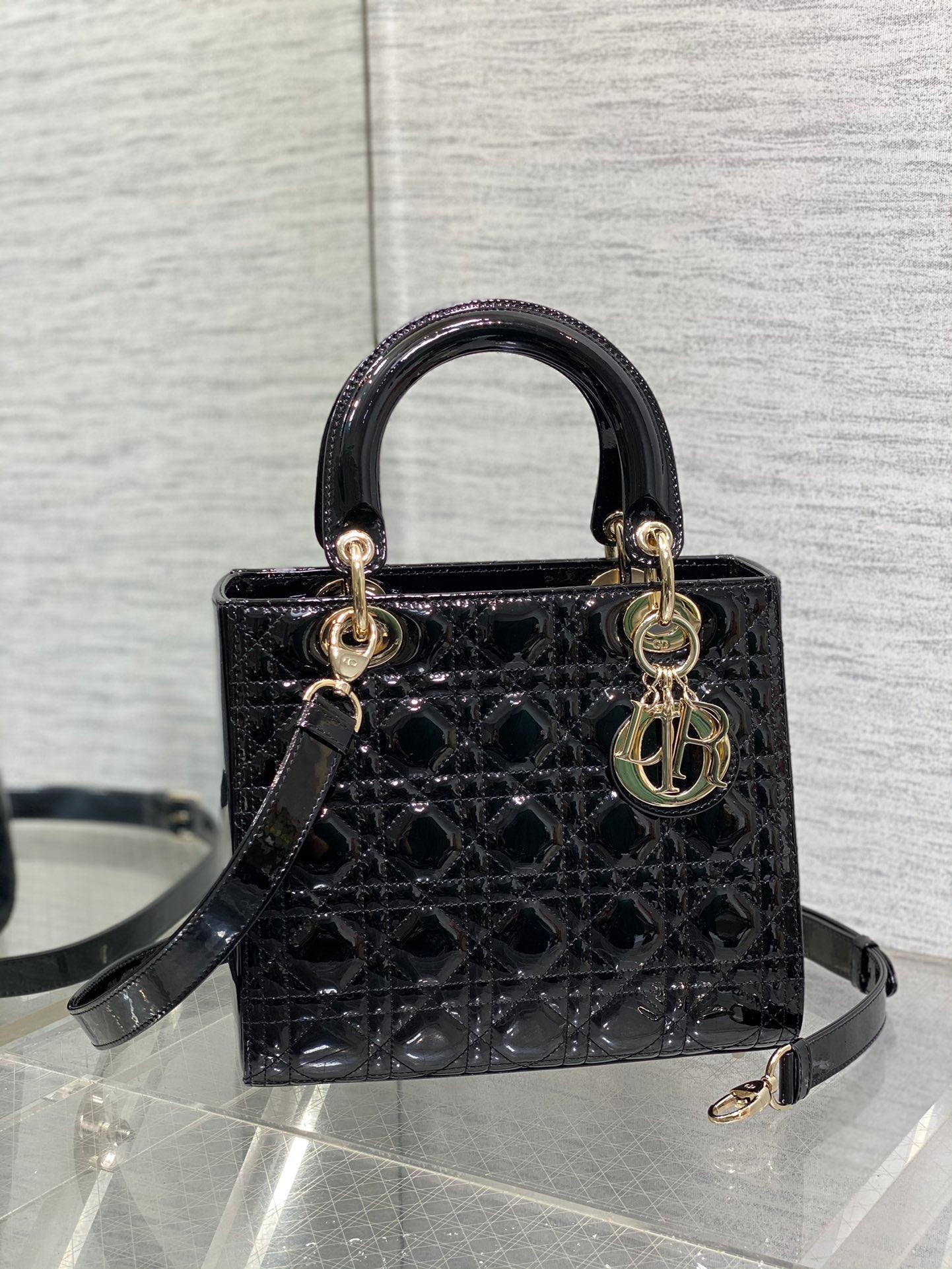 Dior Classic Black Patent Leather Quilted Mini Crossbody Handbag