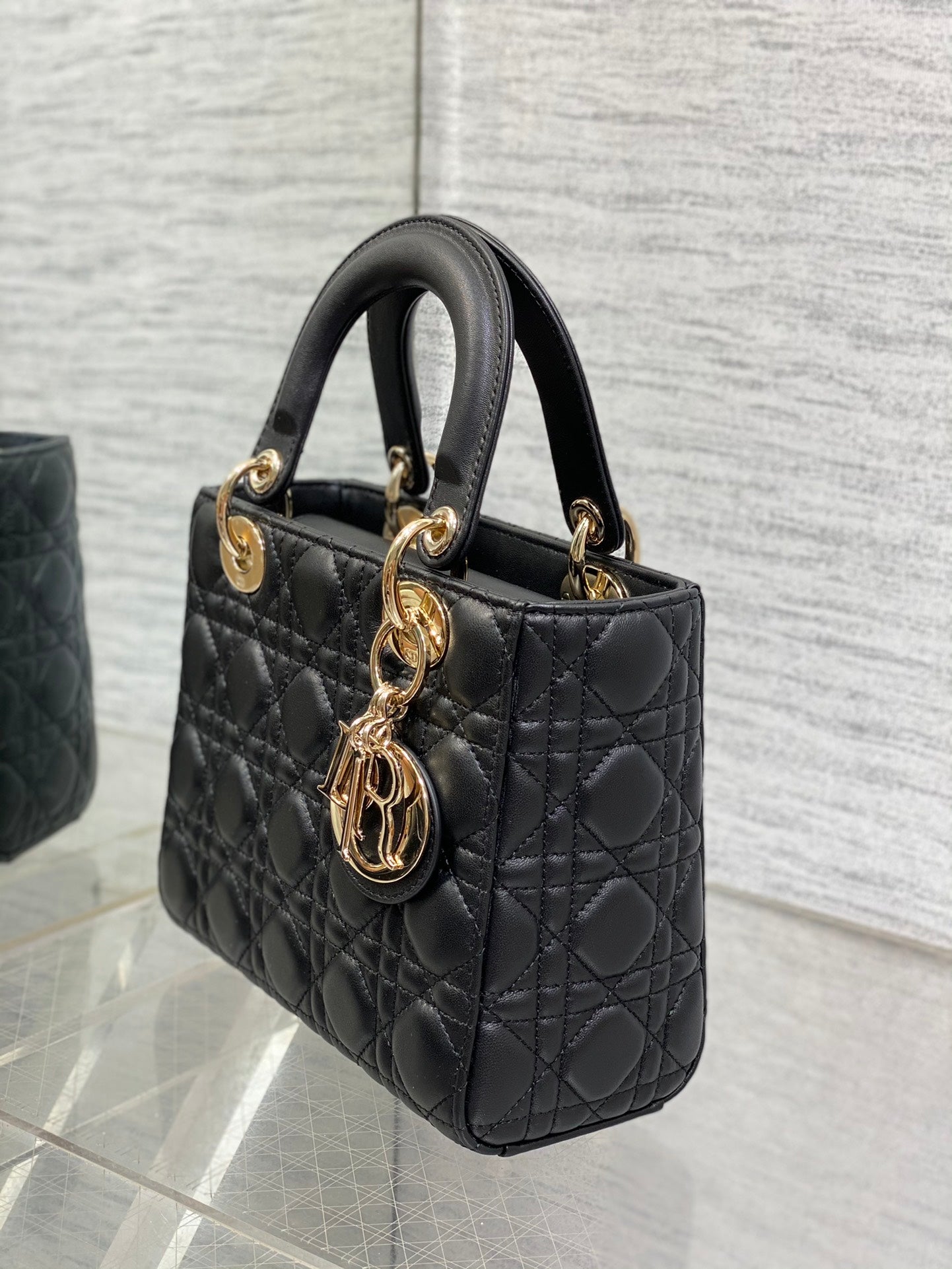Dior Black Quilted Leather Top Handle Bag with Crossbody Strap