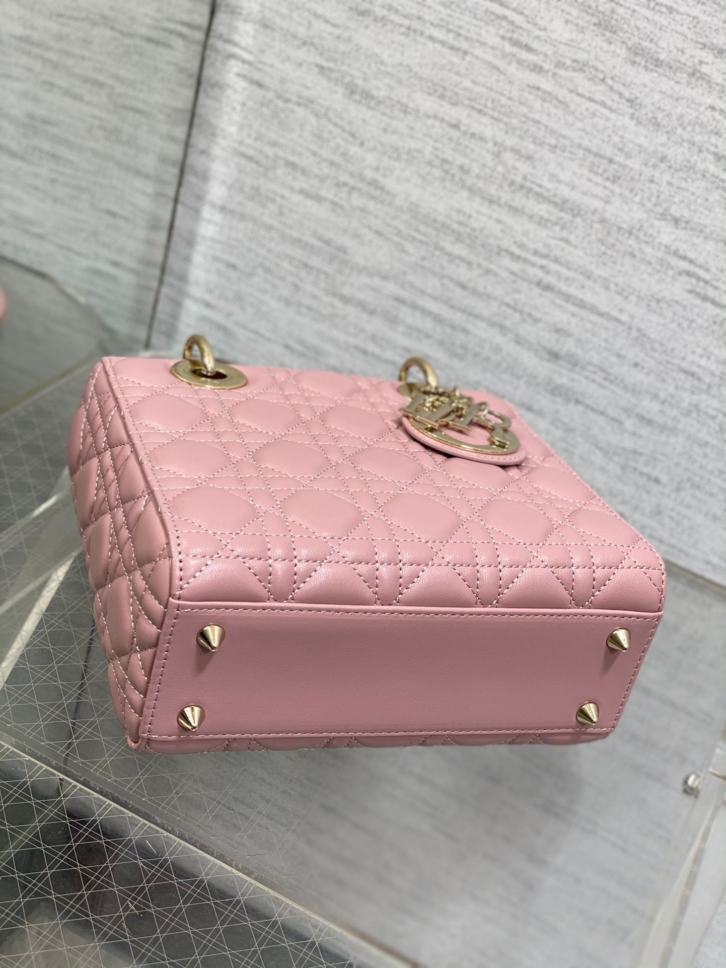 Dior Classic Pink Quilted Leather Top Handle Bag with Crossbody Strap