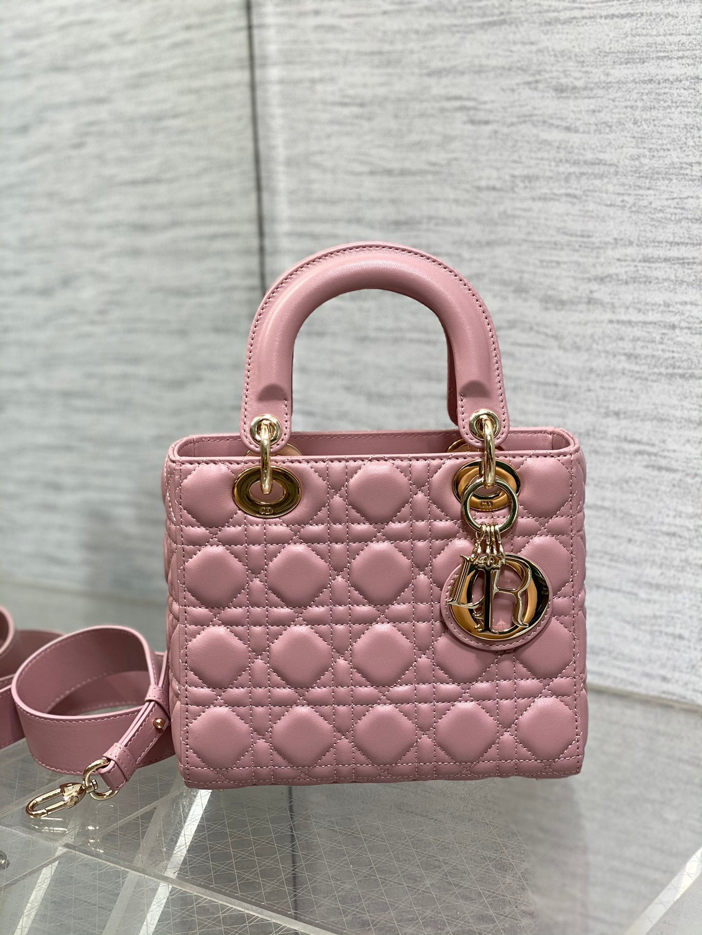 Dior Small Lady Dior My ABCDior Bag Pink Cannage Lambskin Gold Hardware