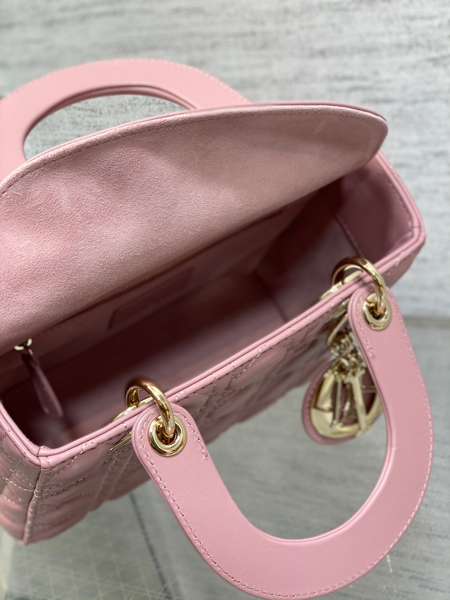 Dior Elegant Pink Quilted Leather Top Handle Bag with Shoulder Strap
