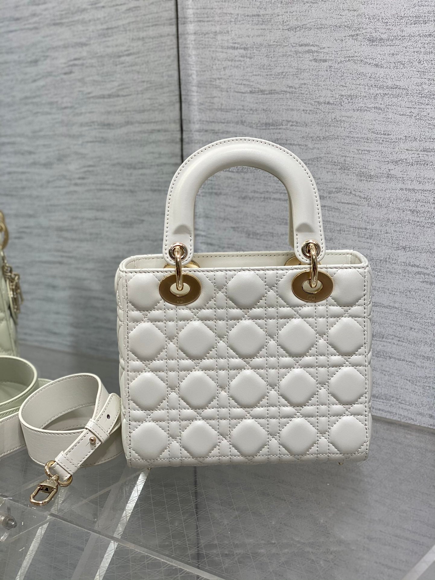 Dior Classic White Quilted Leather Handbag with Crossbody Strap