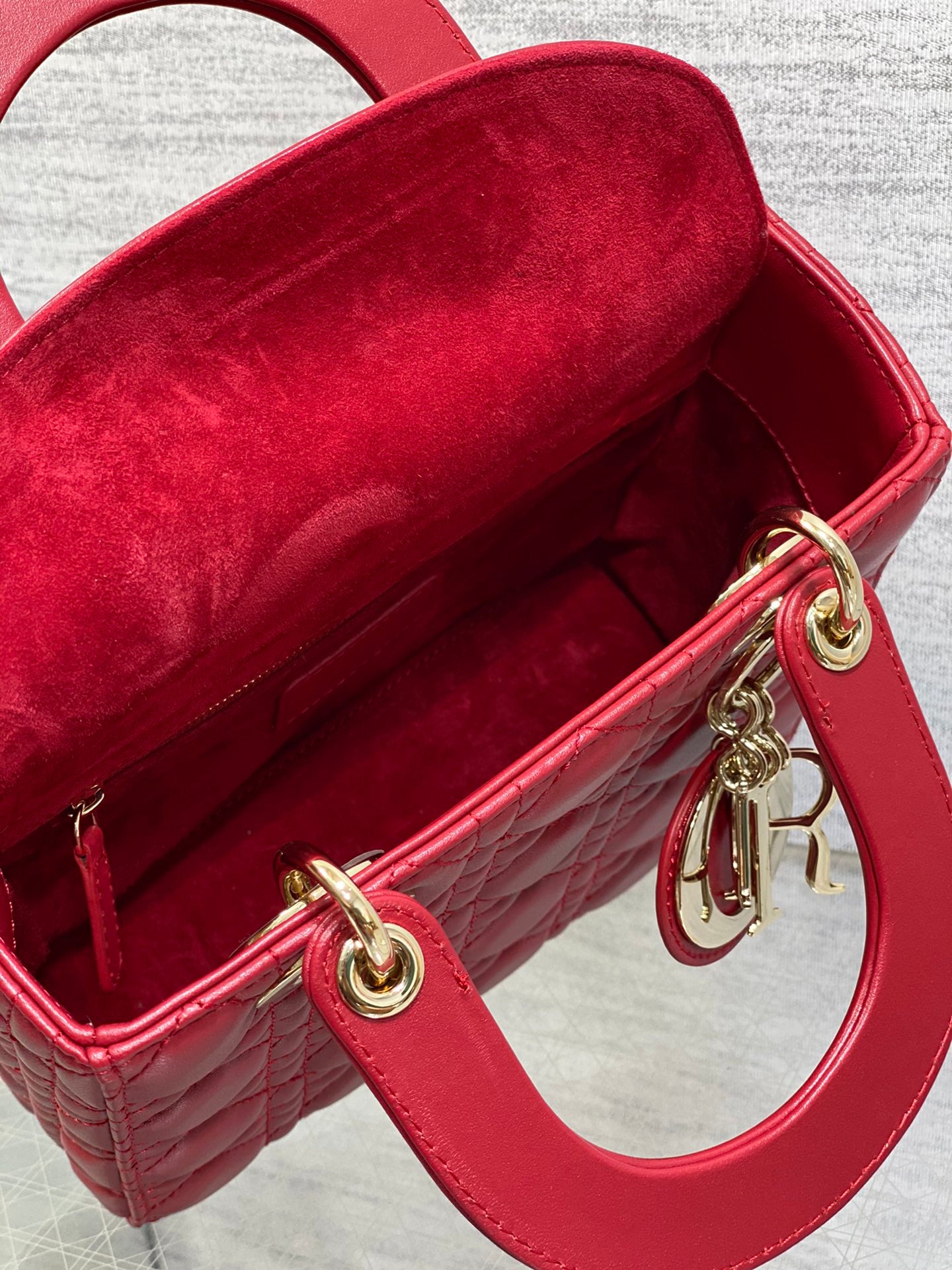 Dior Red Quilted Leather Mini Handbag with Top Handle and Shoulder Strap