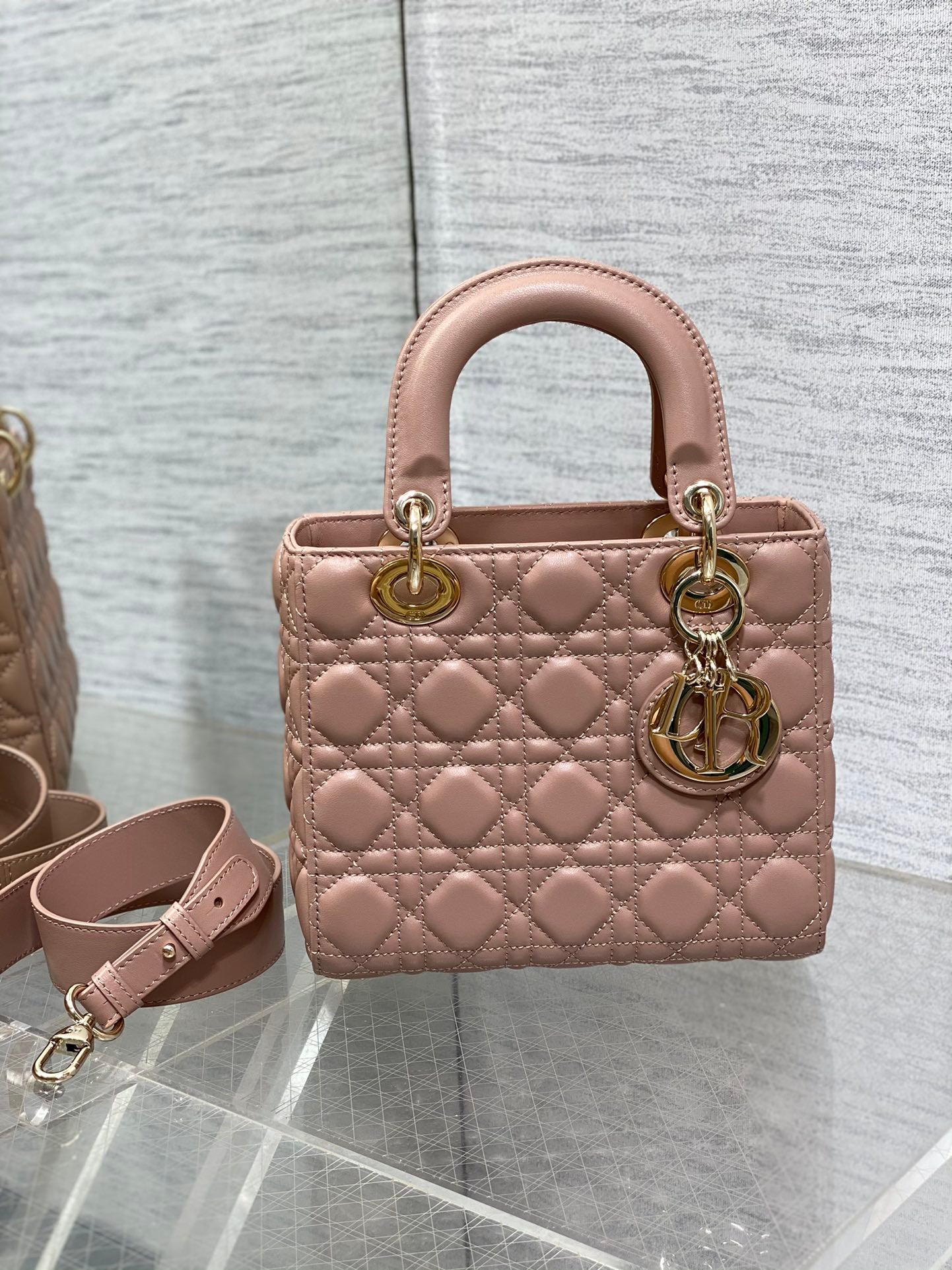 Dior Elegant Pink Quilted Leather Crossbody Bag with Top Handle