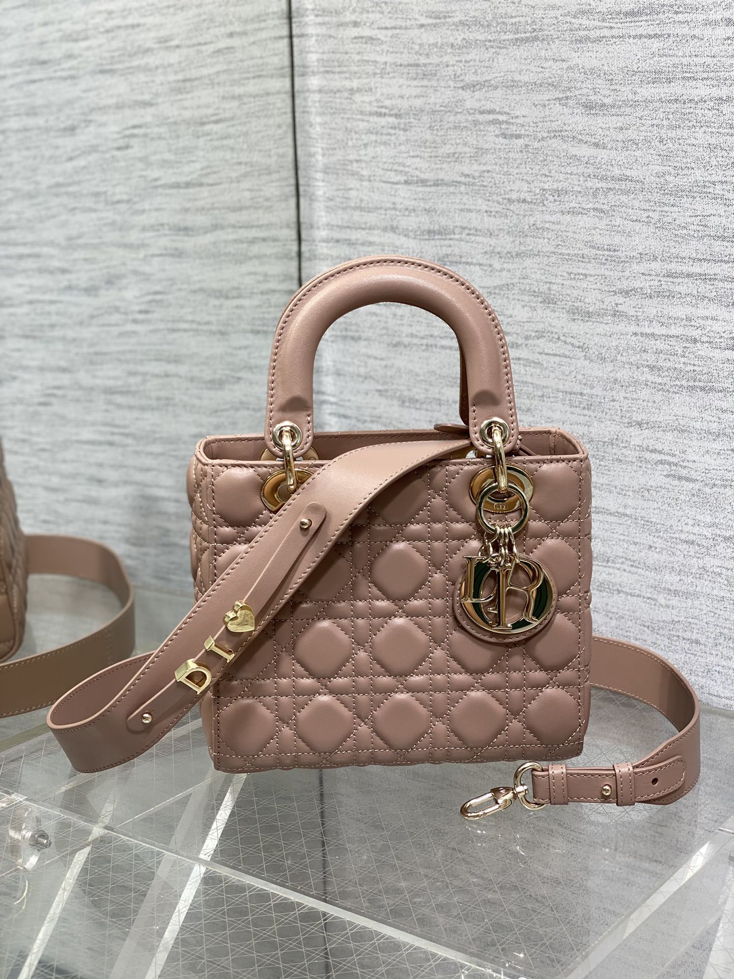 Dior Elegant Pink Quilted Leather Crossbody Bag with Top Handle