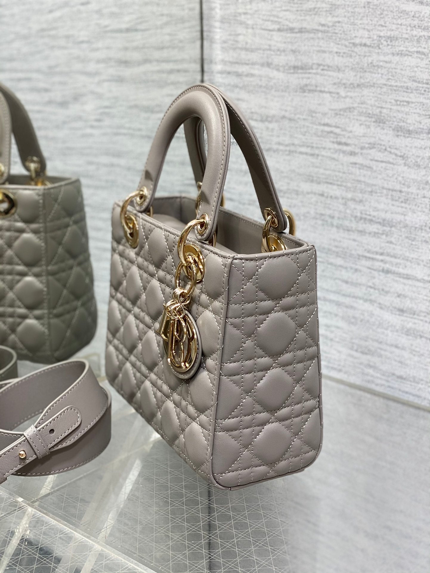 Christian Dior Lady Dior My ABCDior Bag - Grey Cannage Lambskin with Gold-Finish Metal Hardware