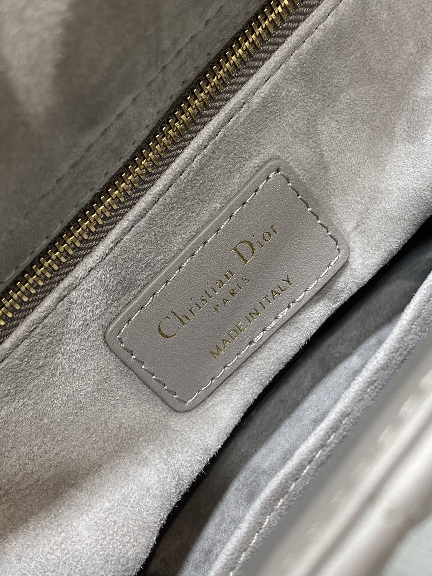 Dior Classic Grey Quilted Leather Handbag with Gold Charm Strap
