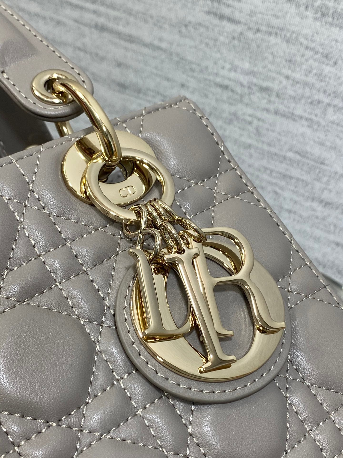 Dior Classic Grey Quilted Leather Handbag with Gold Charm Strap