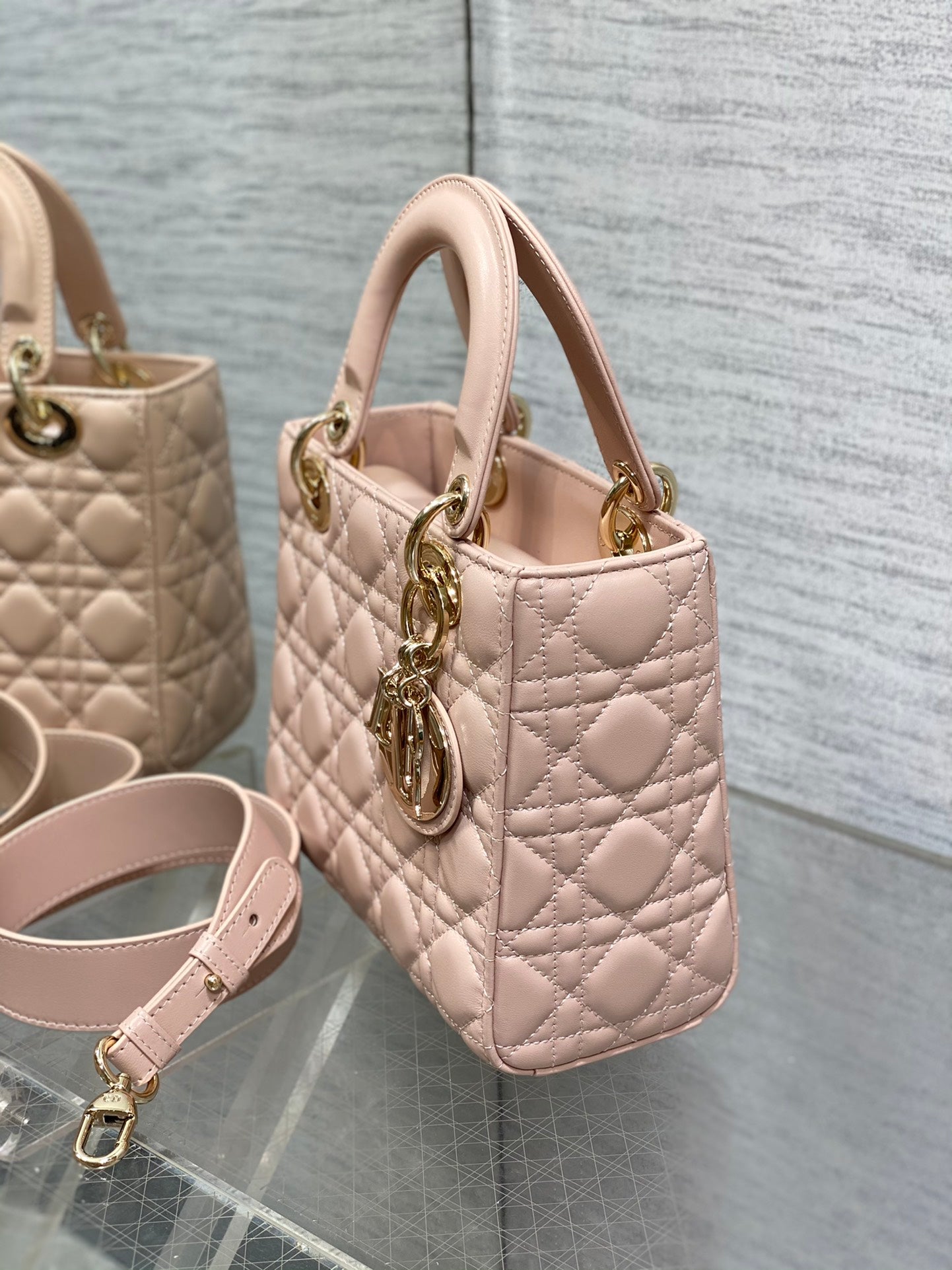 Dior Light Pink Quilted Leather Top Handle Bag with Gold Hardware