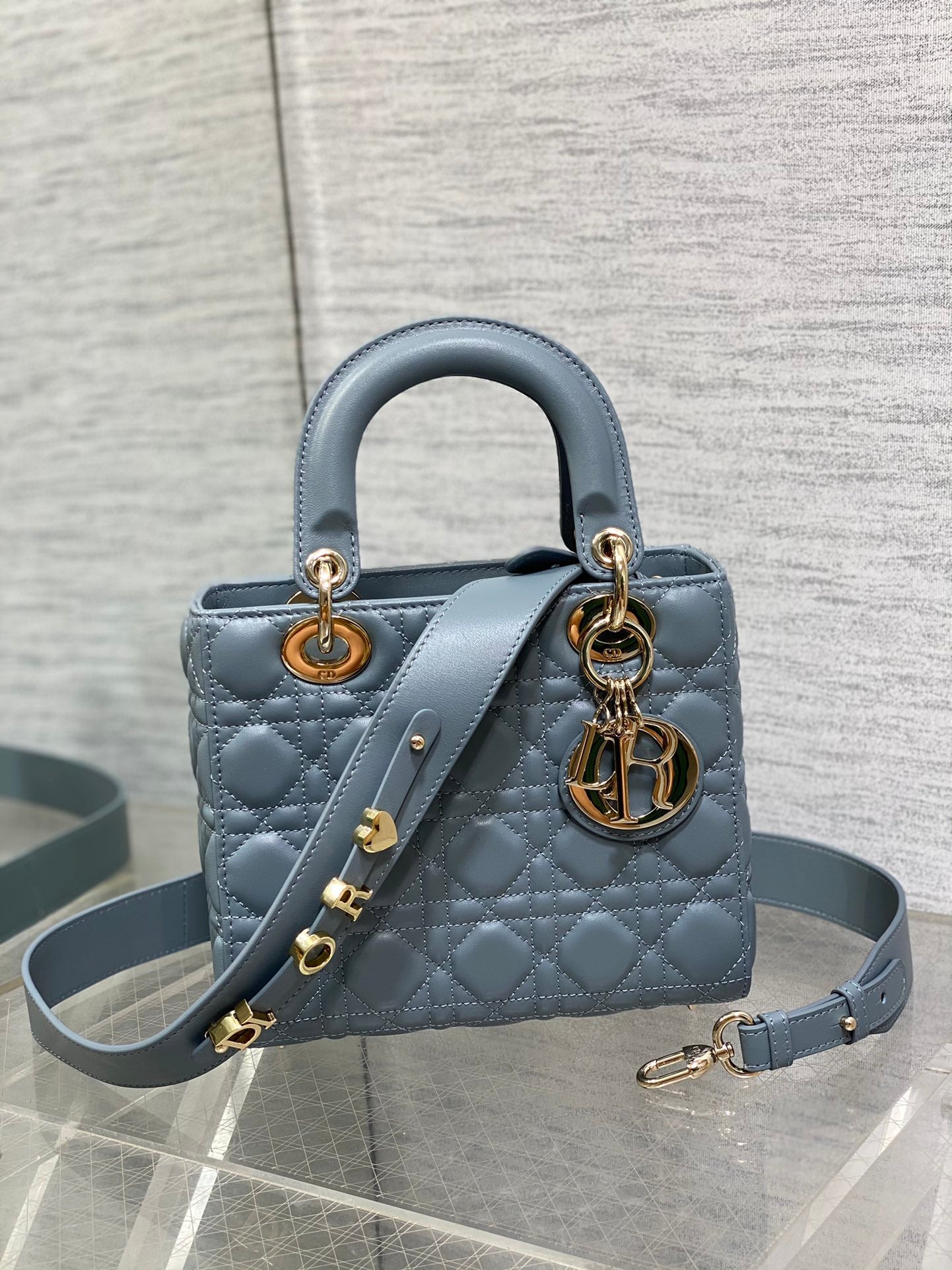 Christian Dior Small Lady Dior Bag in Cloud Blue Cannage Lambskin