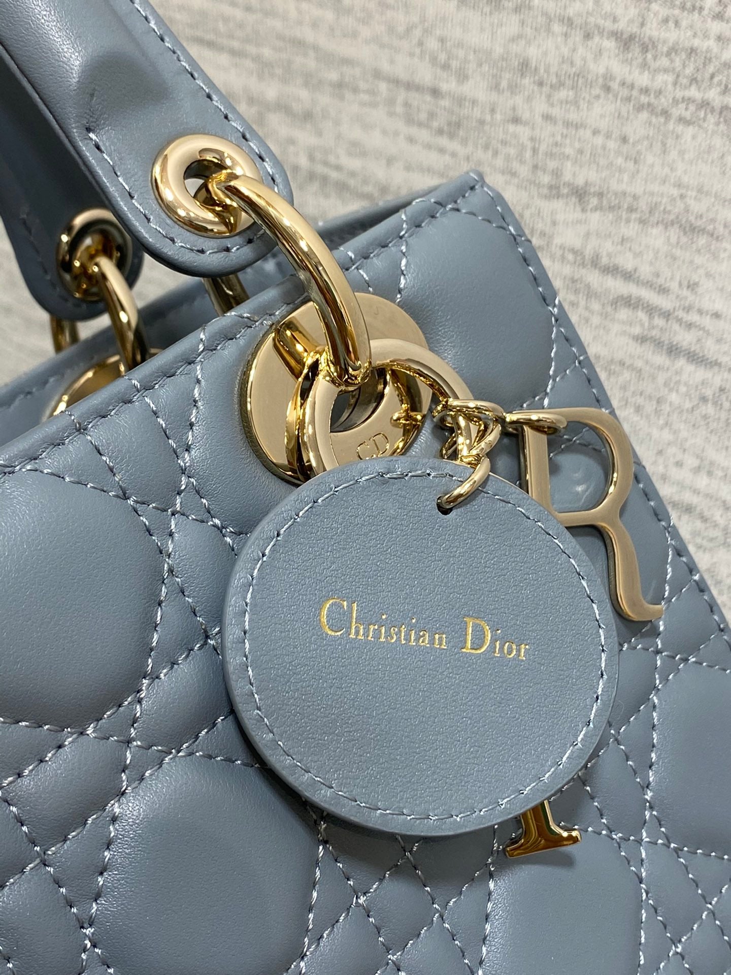 Dior Dusty Blue Quilted Leather Crossbody Bag with Top Handle
