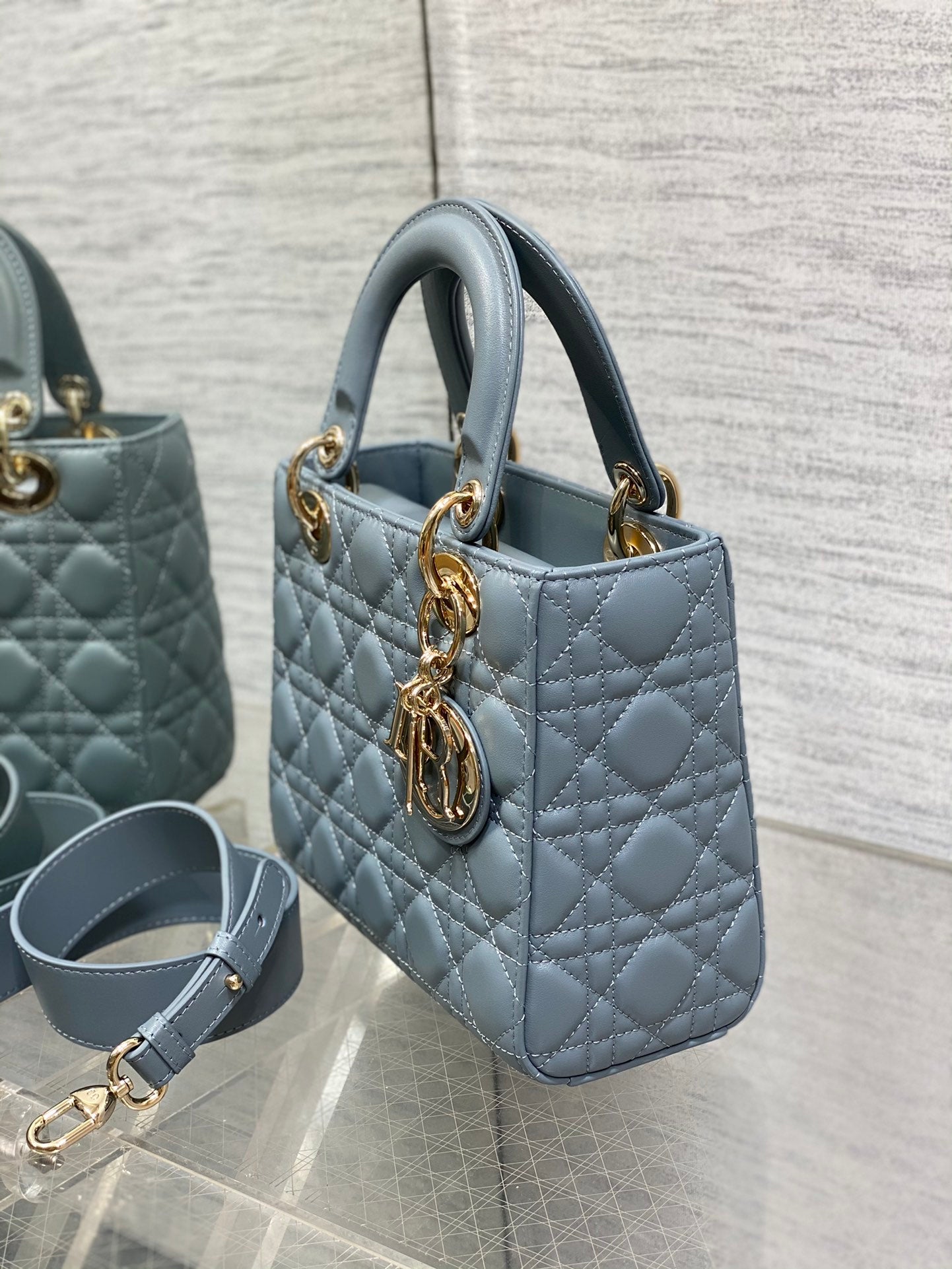 Christian Dior Small Lady My ABCDior Bag Blue Cannage Lambskin