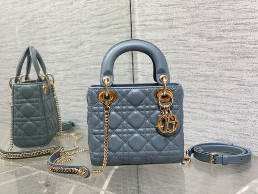 Christian Dior Lady Dior Mini Bag Cannage Lambskin - Dusty Blue