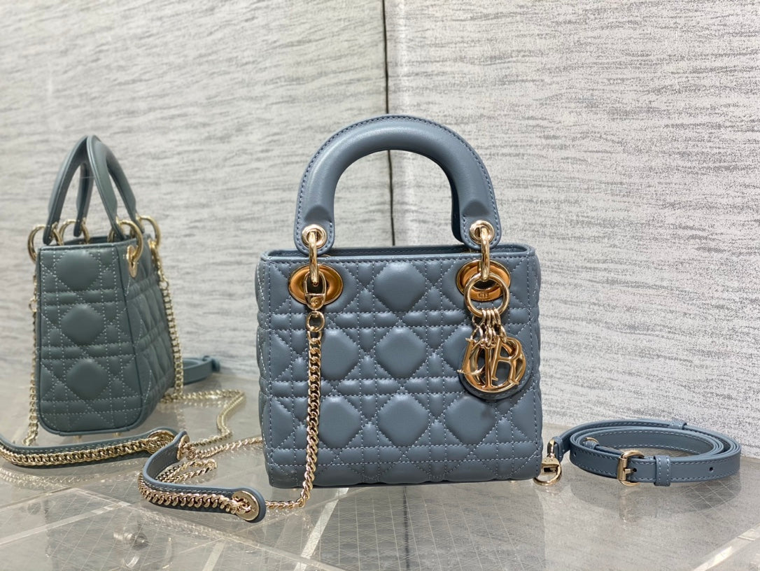 Lady Dior Mini Bag - Cloud Blue Cannage Lambskin with Gold Hardware