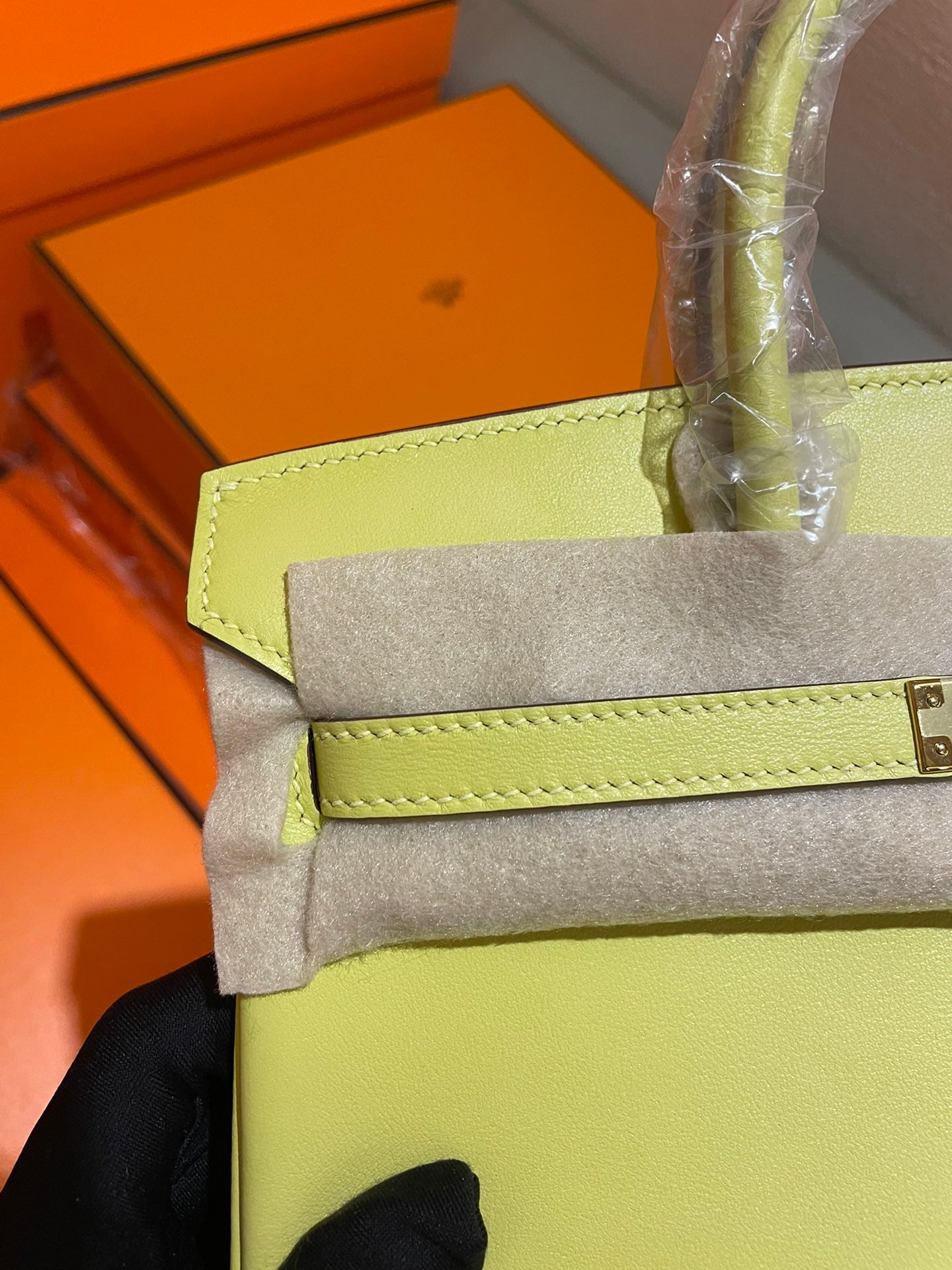 Vibrant Lime Green Leather Top Handle Handbag - Elegant Birkin Style Tote with Gold Hardware