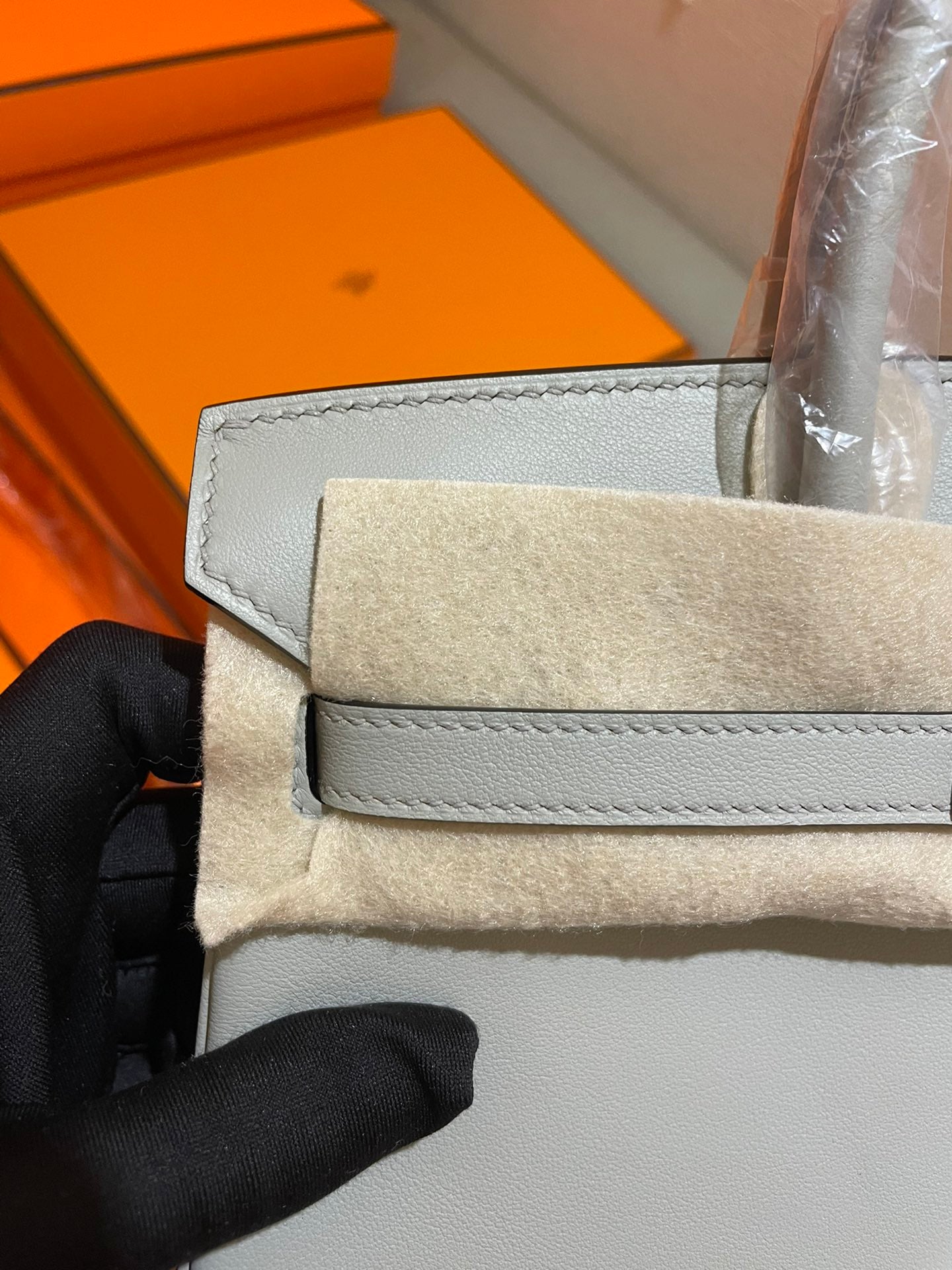 Luxury Leather Top Handle Handbag - Birkin Style - Light Blue