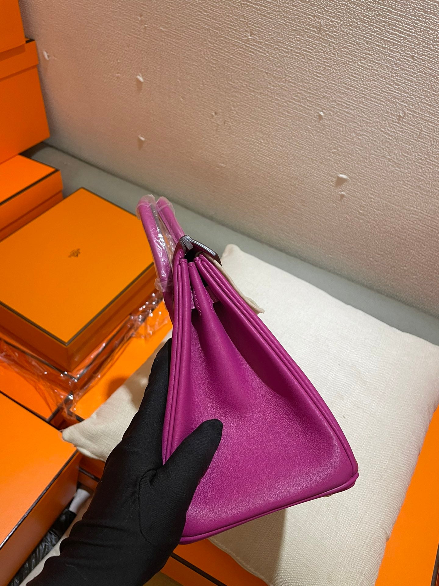 Elegant Purple Textured Leather Top Handle Handbag