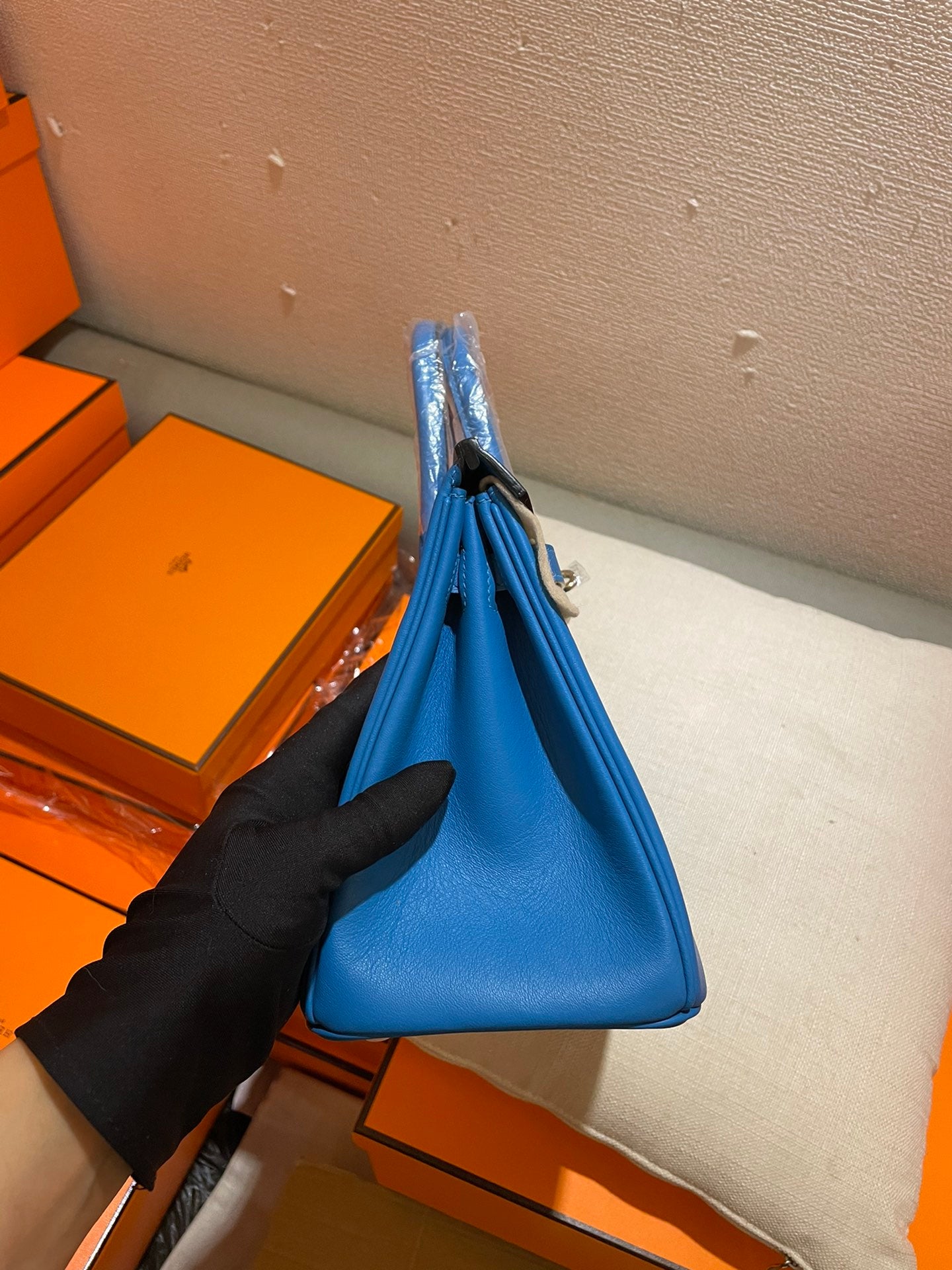 Luxury Electric Blue Leather Top-Handle Handbag with Silver-Tone Hardware