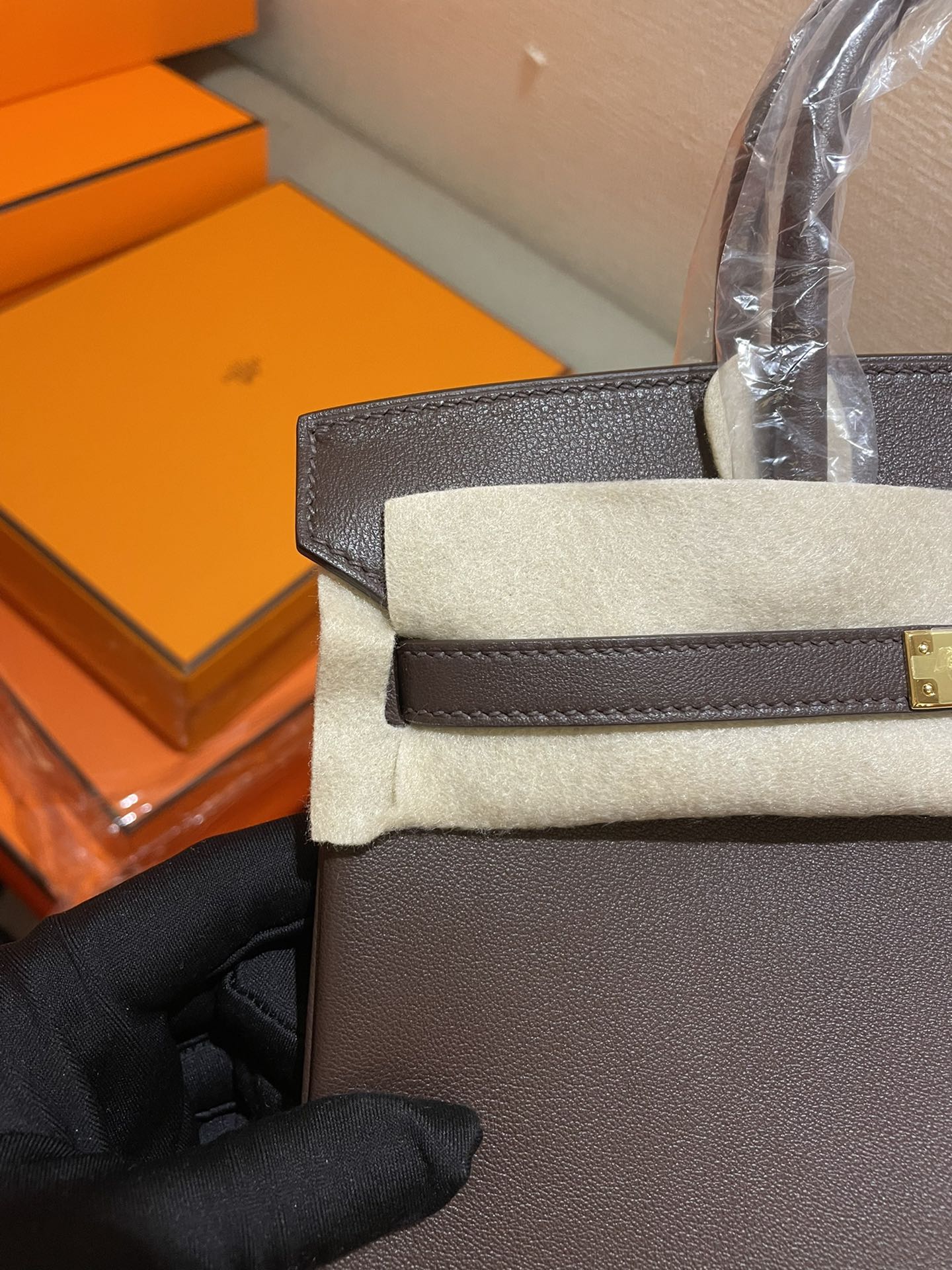 Elegant Dark Taupe Leather Top Handle Handbag with Silver-Tone Hardware