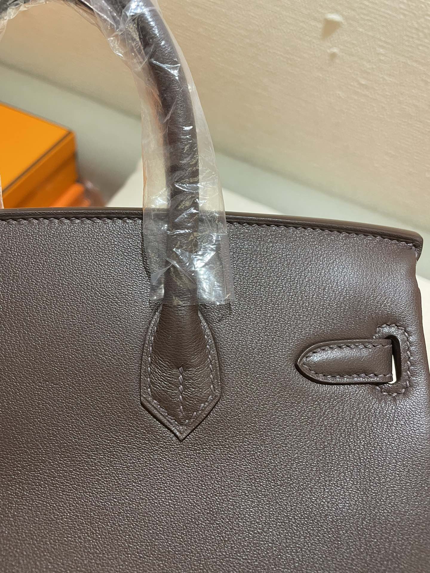 Elegant Dark Taupe Leather Top Handle Handbag with Silver-Tone Hardware