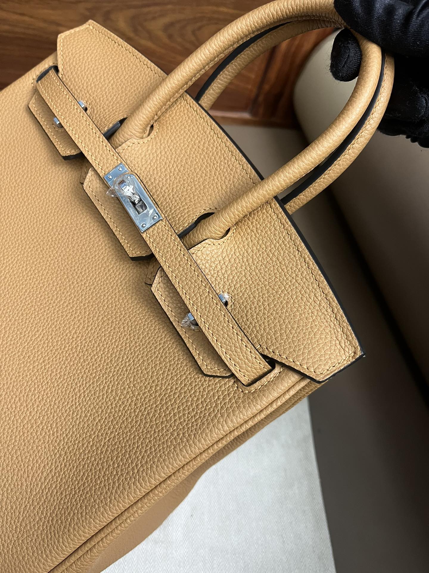 Classic Tan Leather Satchel Handbag with Silver Hardware and Top Handles